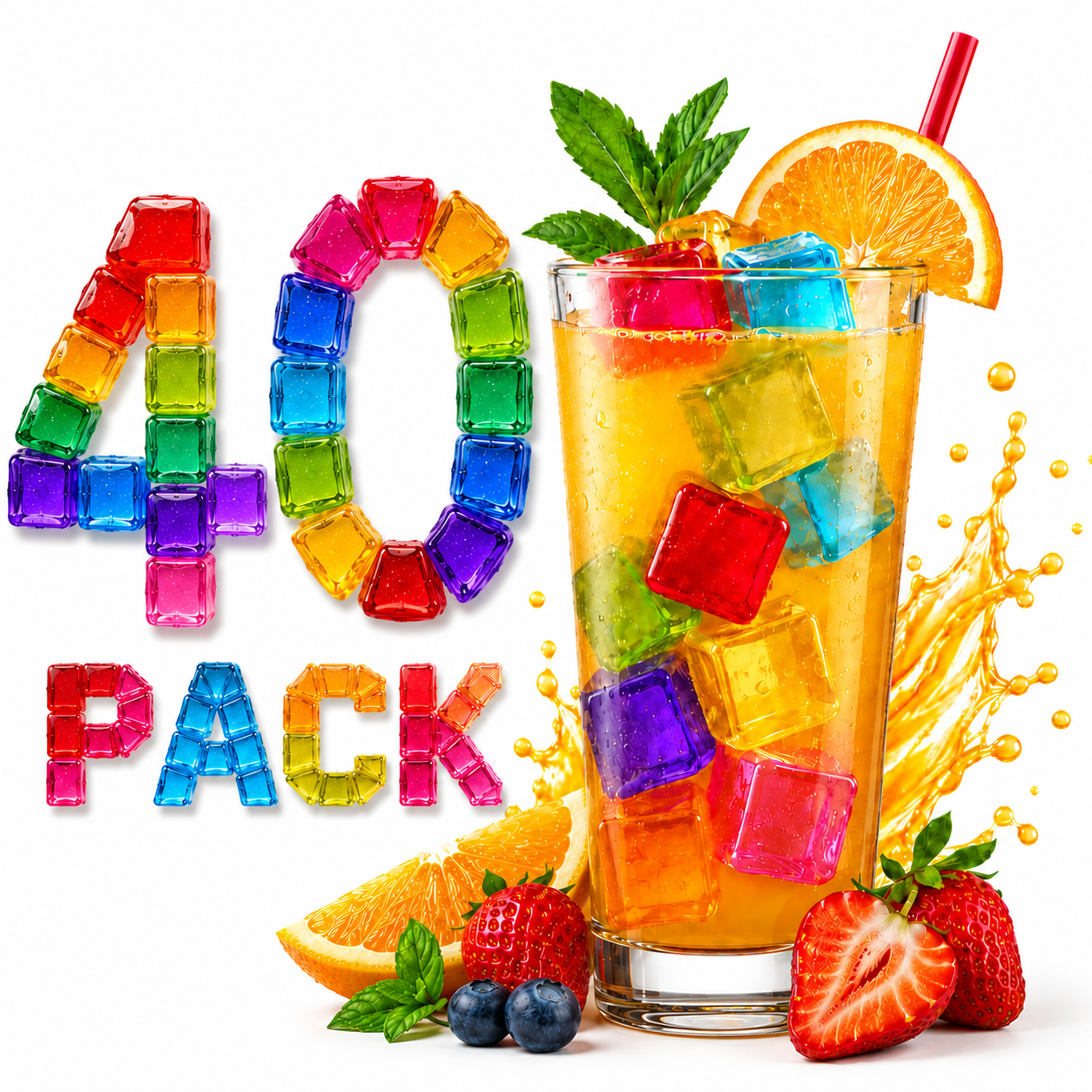 A2Z 20, 40, 60 Pack Reusable Ice Cubes with Mesh Storage Bag Non Diluting Drink