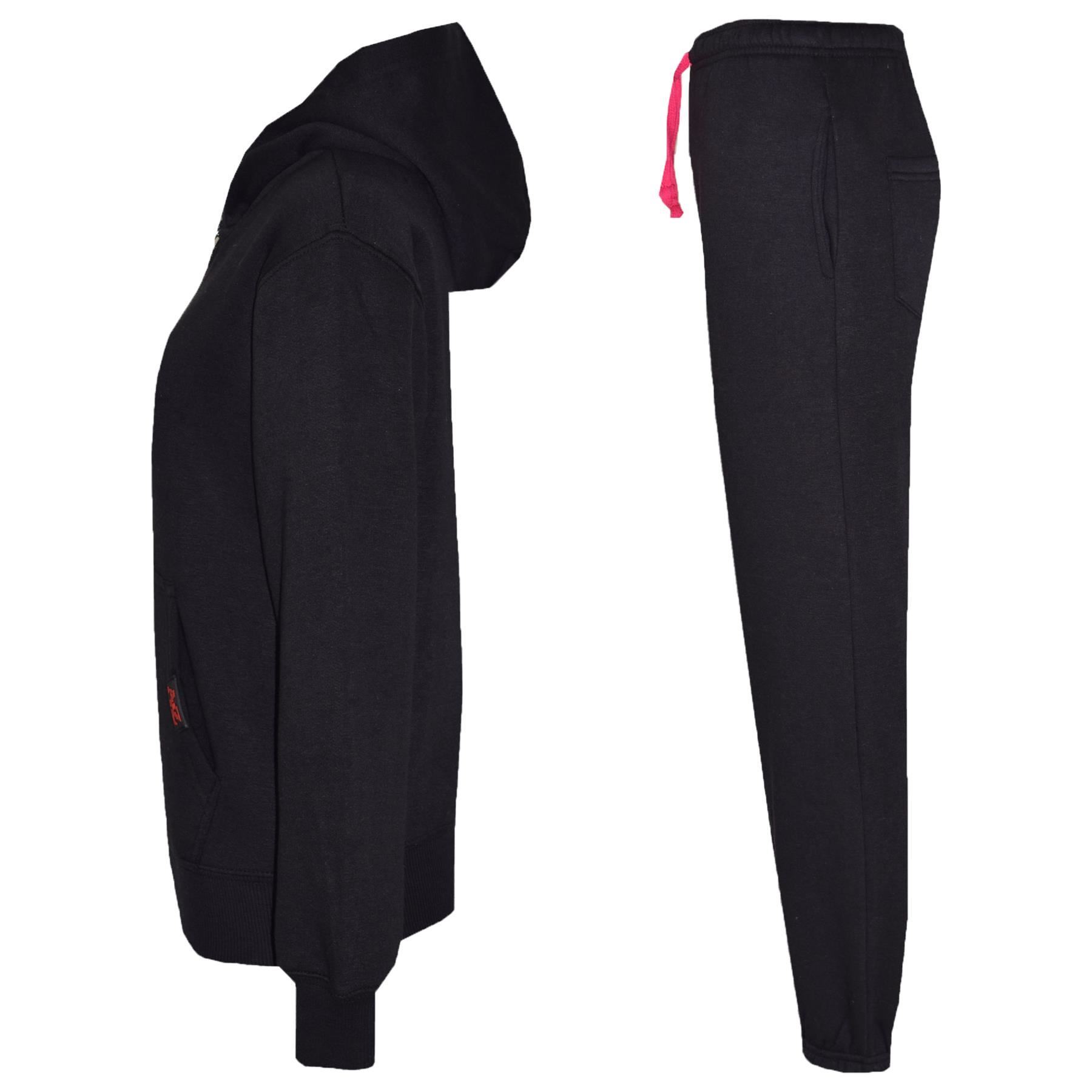 Kids Unisex Plain Tracksuit Contrast Hoodie with Joggers Sports Activewear Set - Picture 24 of 116