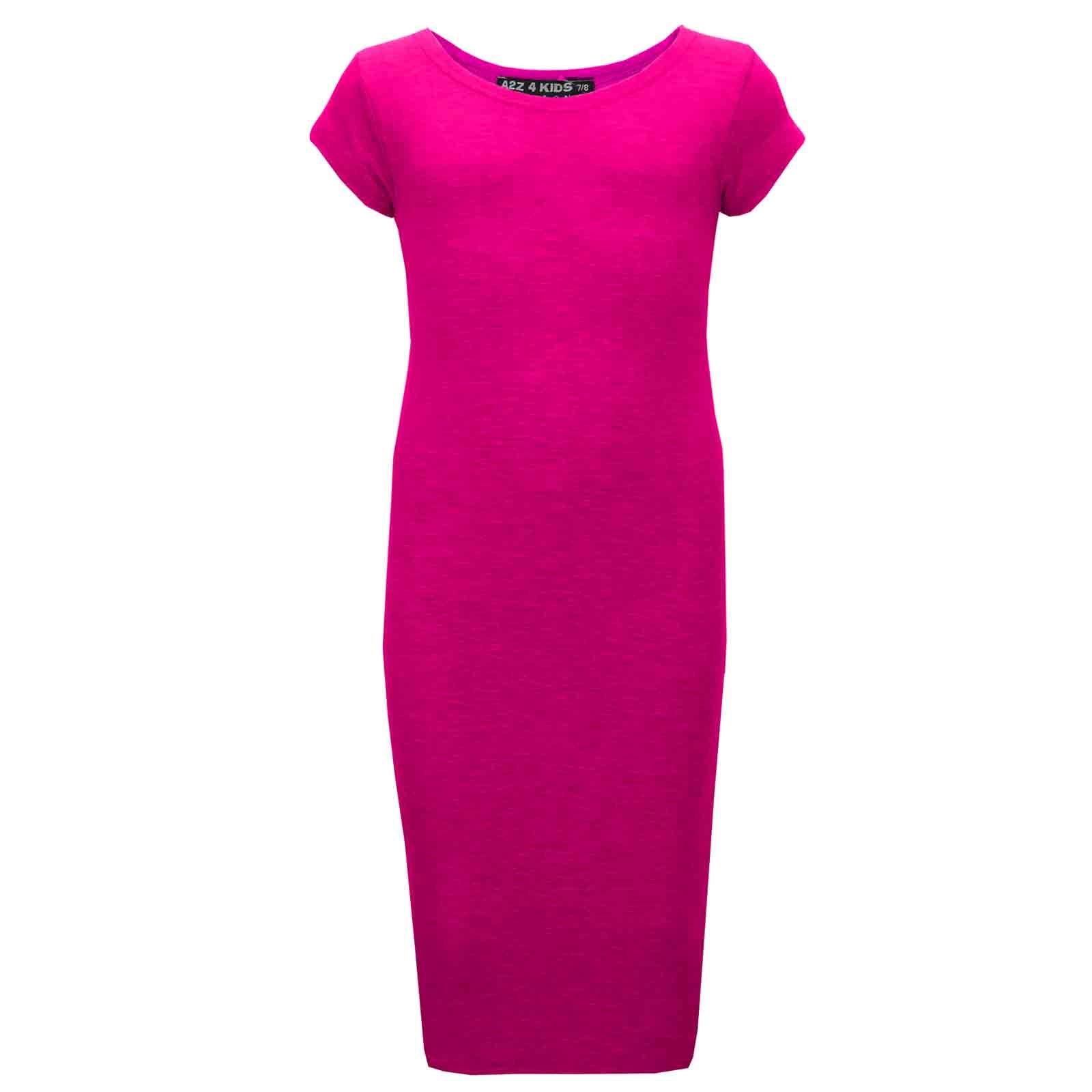 A2Z 4 Kids Girls Bodycon Plain Midi Dress Short Sleeve Dresses Party Costume - Picture 6 of 23