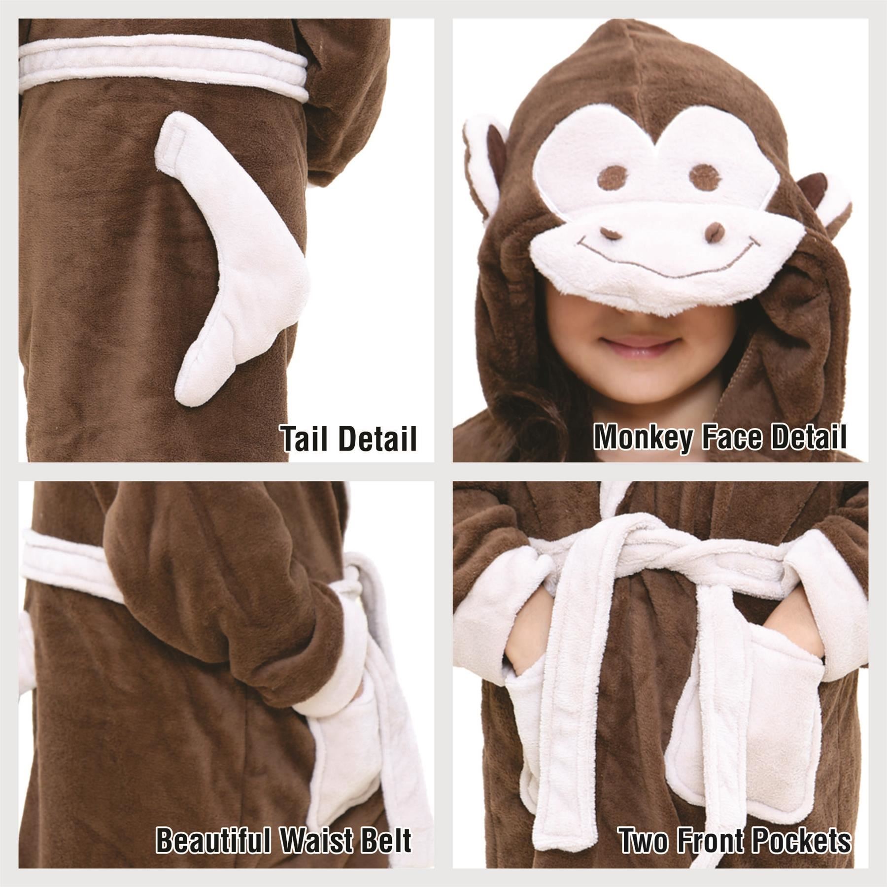 A2Z 4 Kids Super Soft 3D Animal Detail Dressing Gown Nightwear Hooded Robe 2-1 - Picture 64 of 154