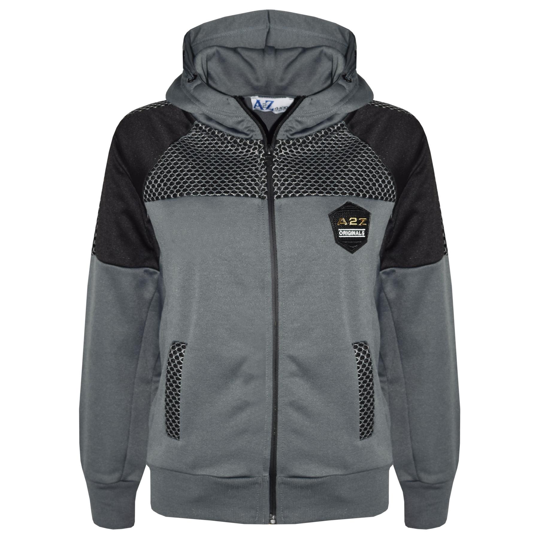 Kids Girls Boys Tracksuits Mesh Charcoal Hooded Top Bottom School Sports Joggers - Picture 3 of 9