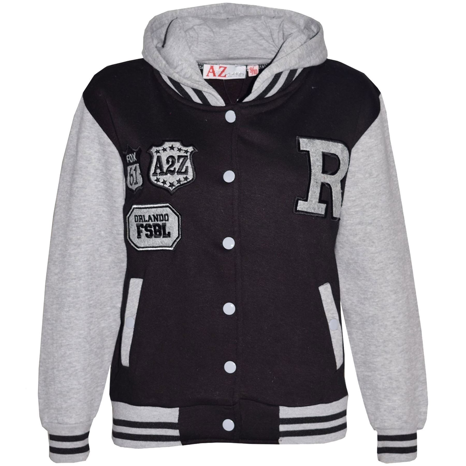 Kids B.B Hooded NYC FOX Jacket Long Sleeve Baseball Coat Girls Boys Age 1-13 Yrs - Picture 37 of 104