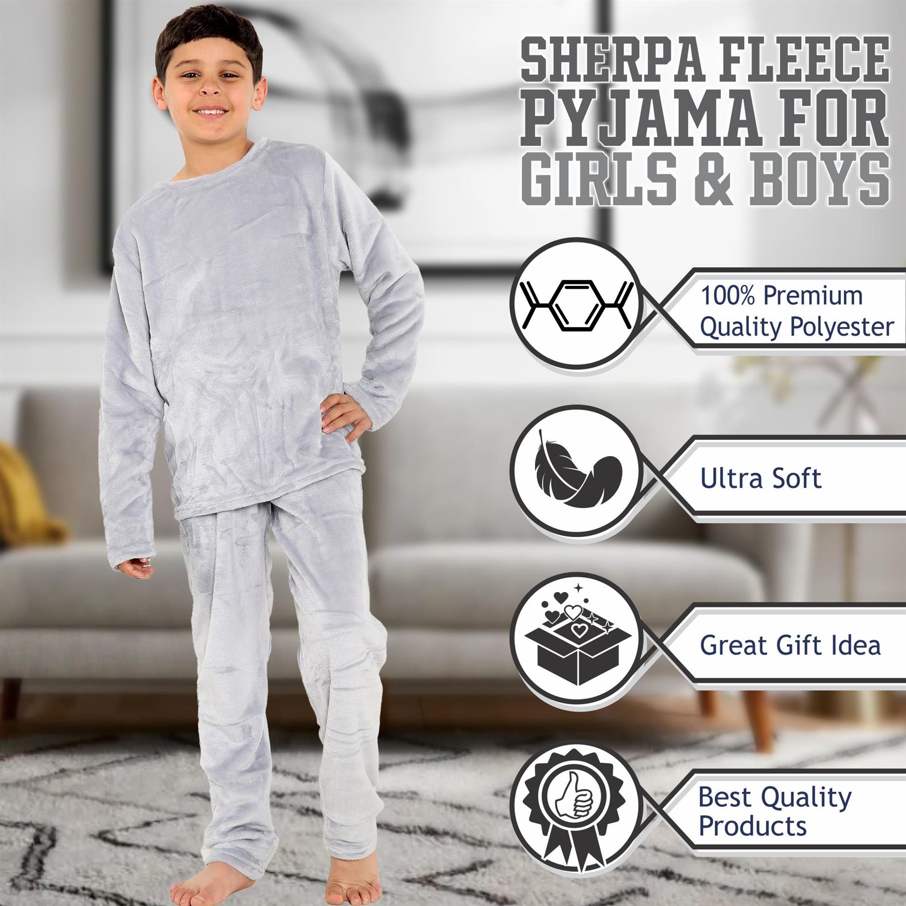 Kids Childrens Warm Fleece Pyjamas For Boys & Girls Sleepover 2 Piece Gift Set - Picture 19 of 32