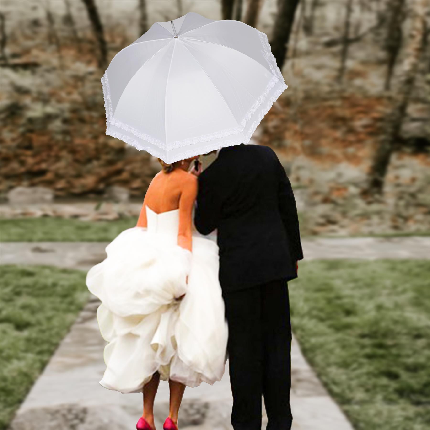 A2Z Damen Braut Regenschirm Hochzeit Brolly Doppel Rüschen Spitze Walking Kuppel Baldachin - Bild 10 von 24