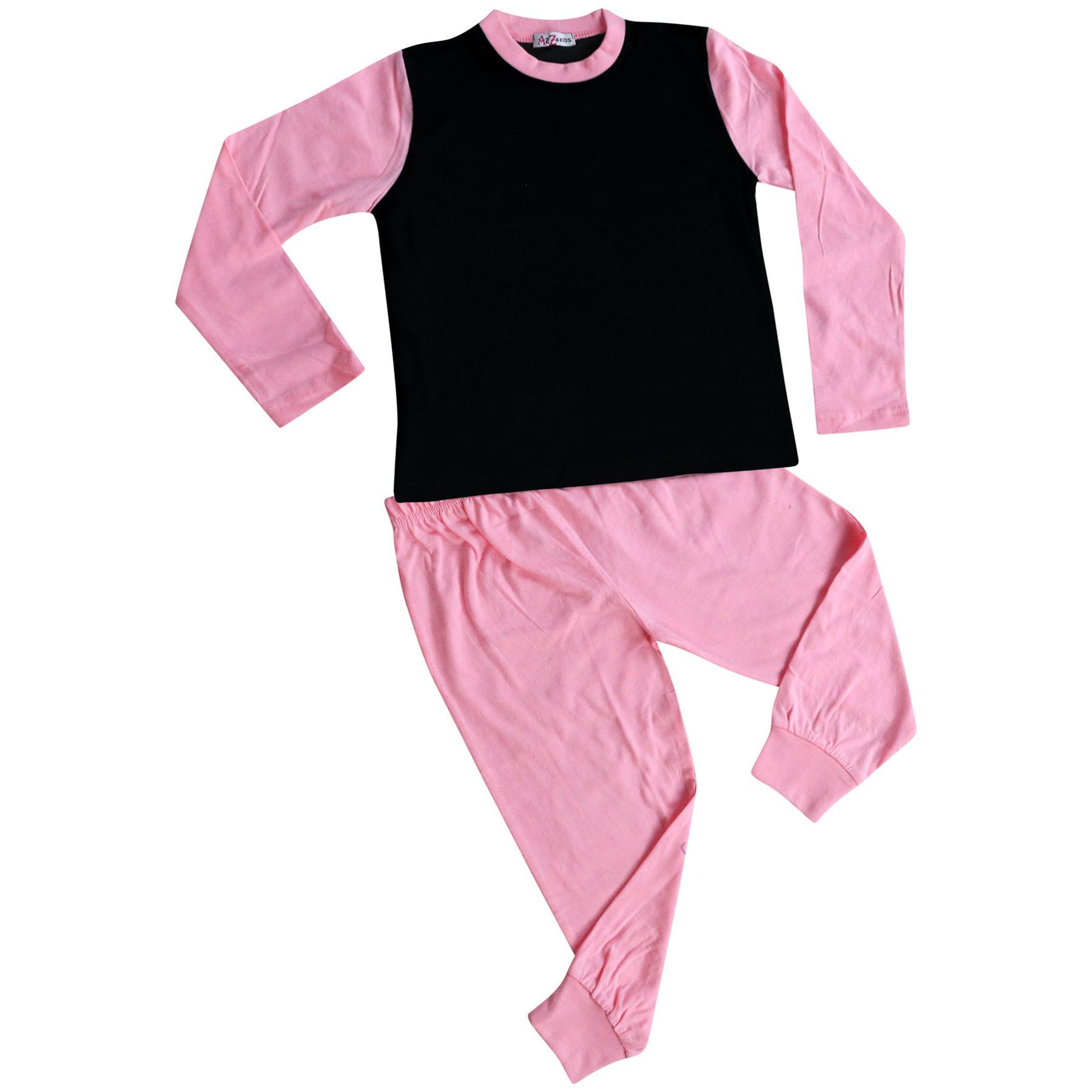 Kids Girls Pjs Contrast Lilac Color Plain Stylish Pyjamas Set New Age 2-13 Years