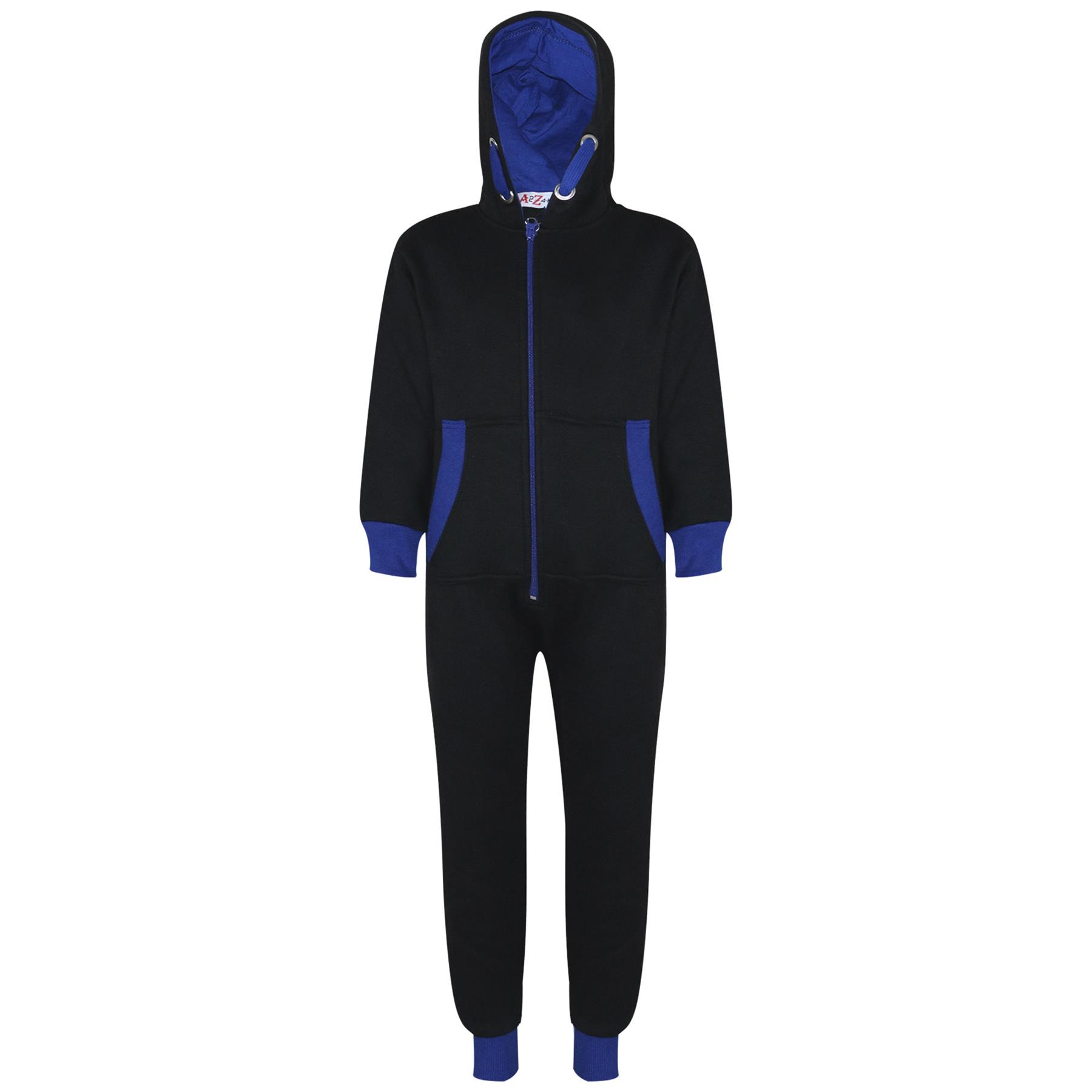 Kids Girls Boys A2Z Onesie One Piece Contrast Fleece Hoodie All In One Jumpsuit - Picture 48 of 66