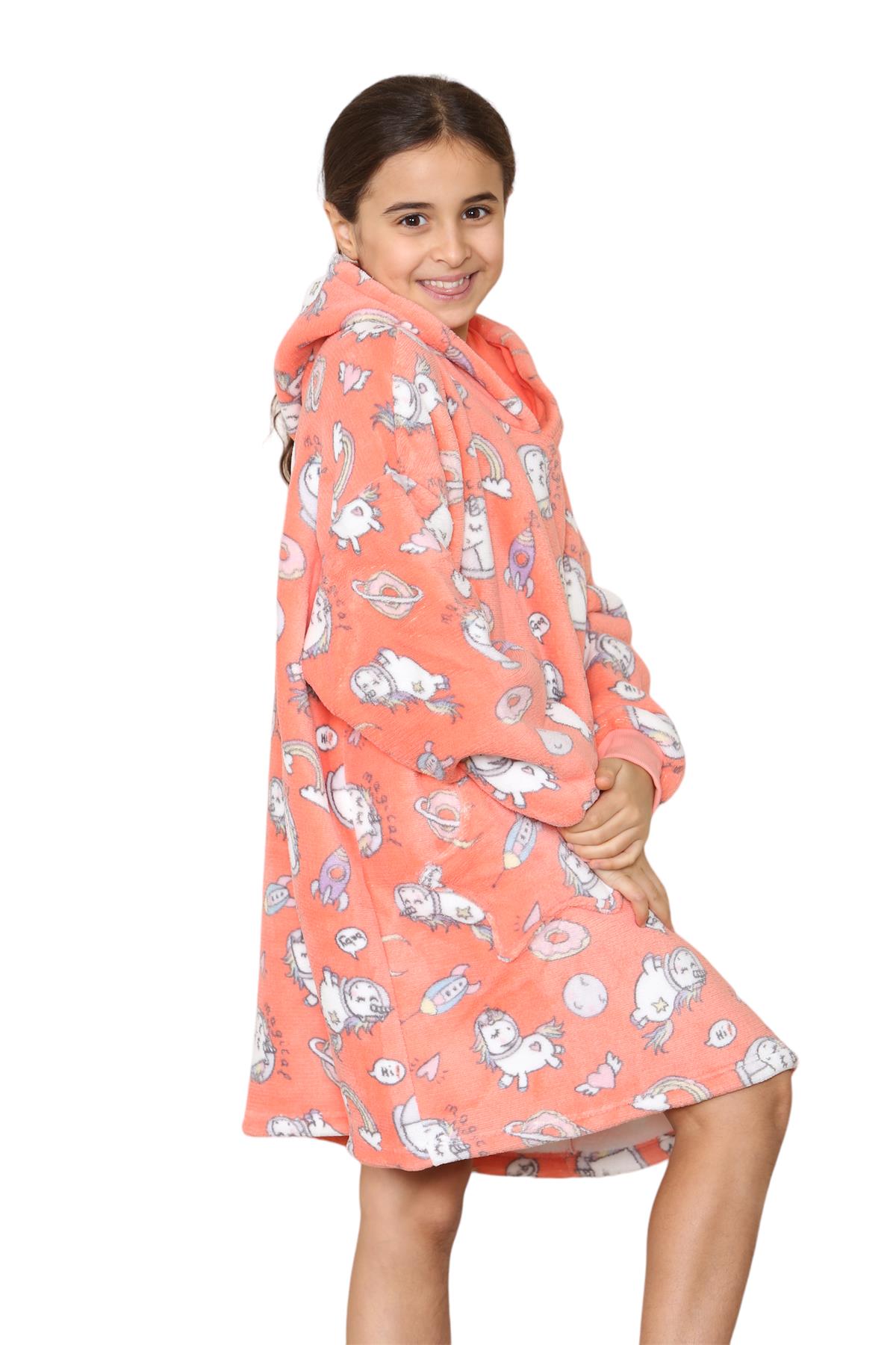 Kids Girls Boys Oversized Hoodie Animal Snuggle Blanket Super Soft Warm Fleece - Picture 38 of 47