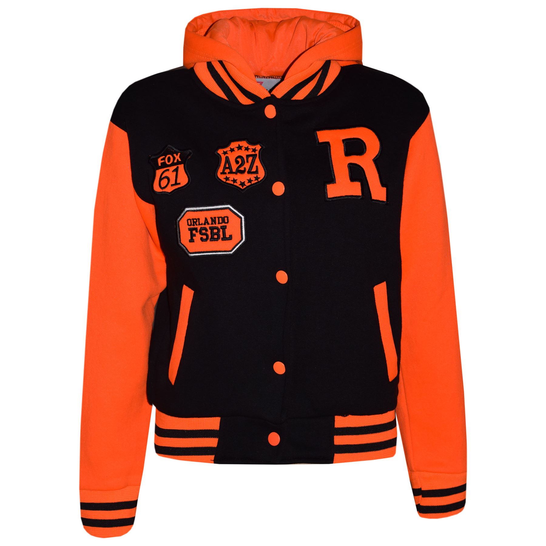 Kids B.B Hooded NYC FOX Jacket Long Sleeve Baseball Coat Girls Boys Age 1-13 Yrs - Picture 18 of 104