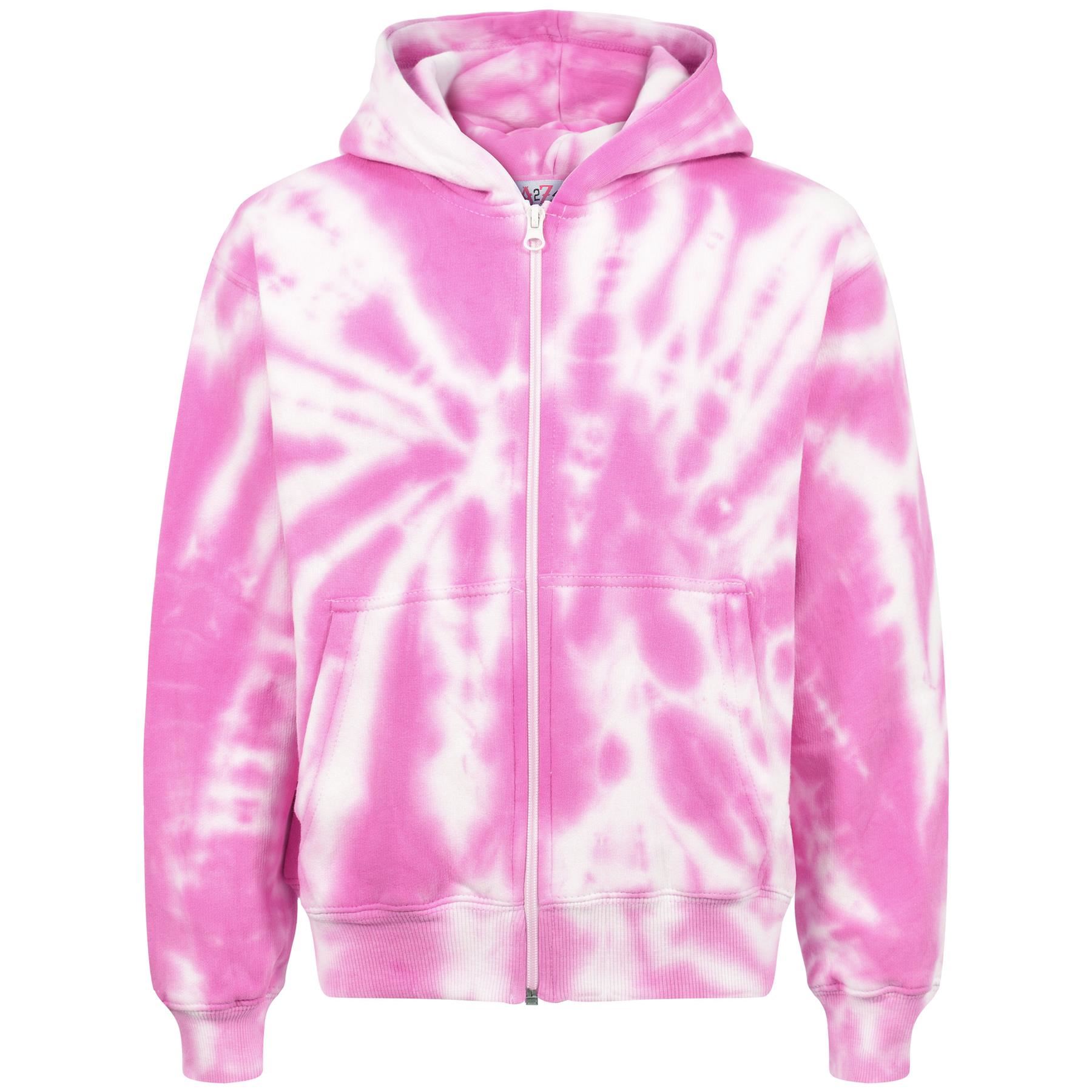 Kids Classic Plain & Tie Dye Print Full Zip-Up Soft Hooded Zipper Jacket 2-13Yrs - Picture 115 of 128