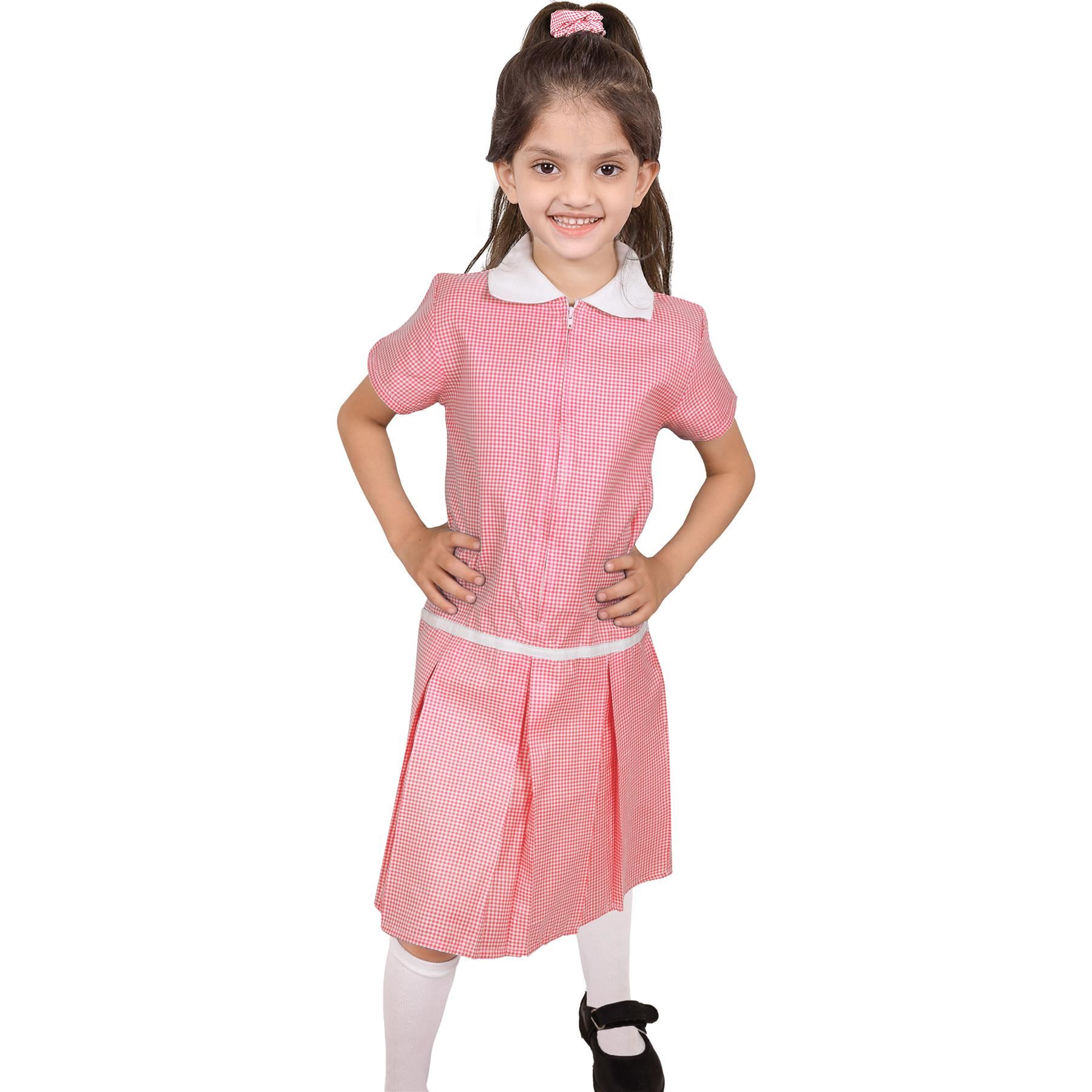 Kids Girls Gingham School Dress Zip Up Check Dresses With Matching Scrunchies - Picture 13 of 16