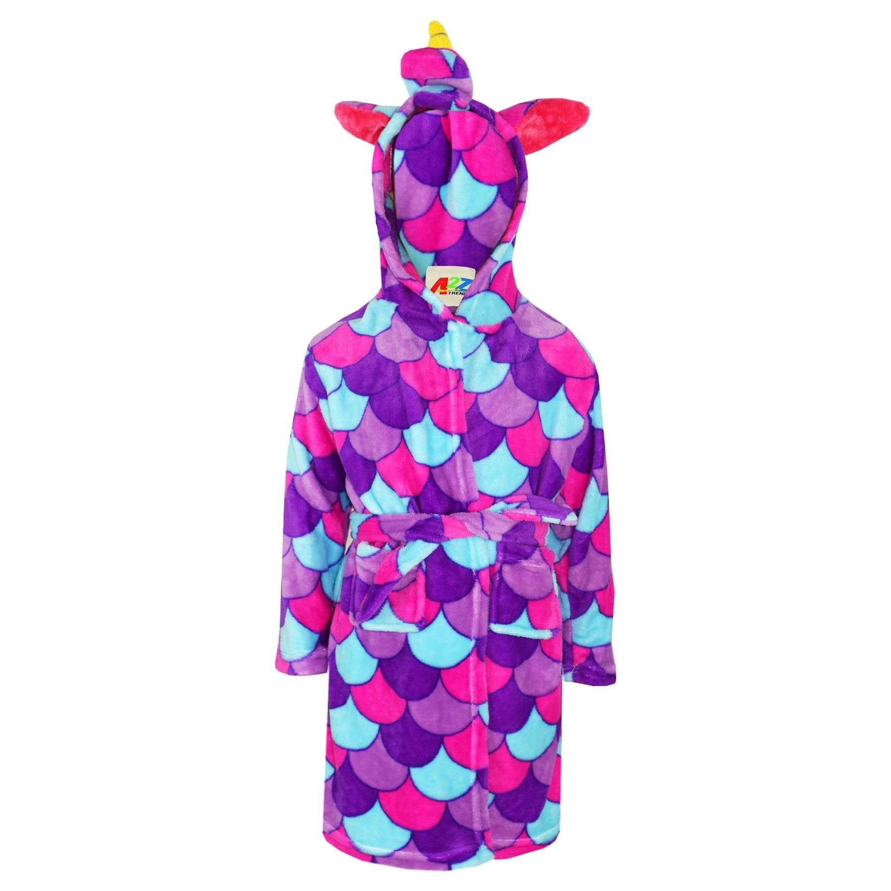 A2Z 4 Kids Super Soft 3D Animal Detail Dressing Gown Nightwear Hooded Robe 2-1 - Picture 101 of 154