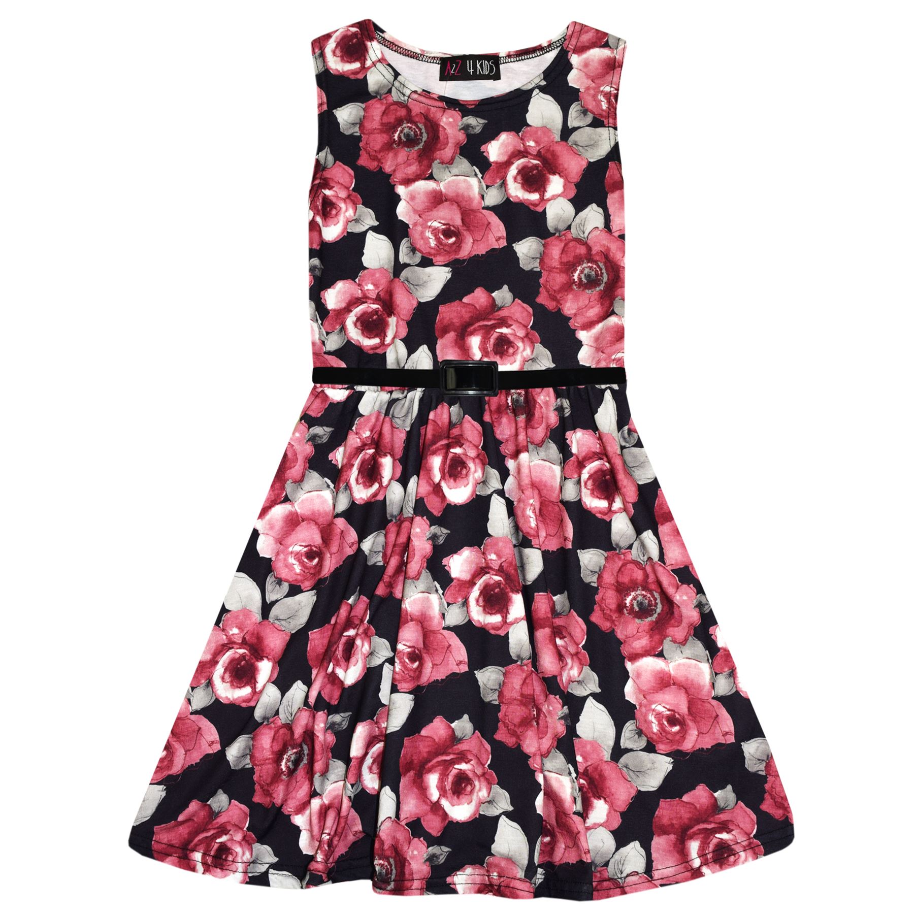 Soirée 7 13 Rouge Sur Mode Patineuse Robes Robe Imprimé Filles Enfants Ans Détails Été Roses FKclJ1
