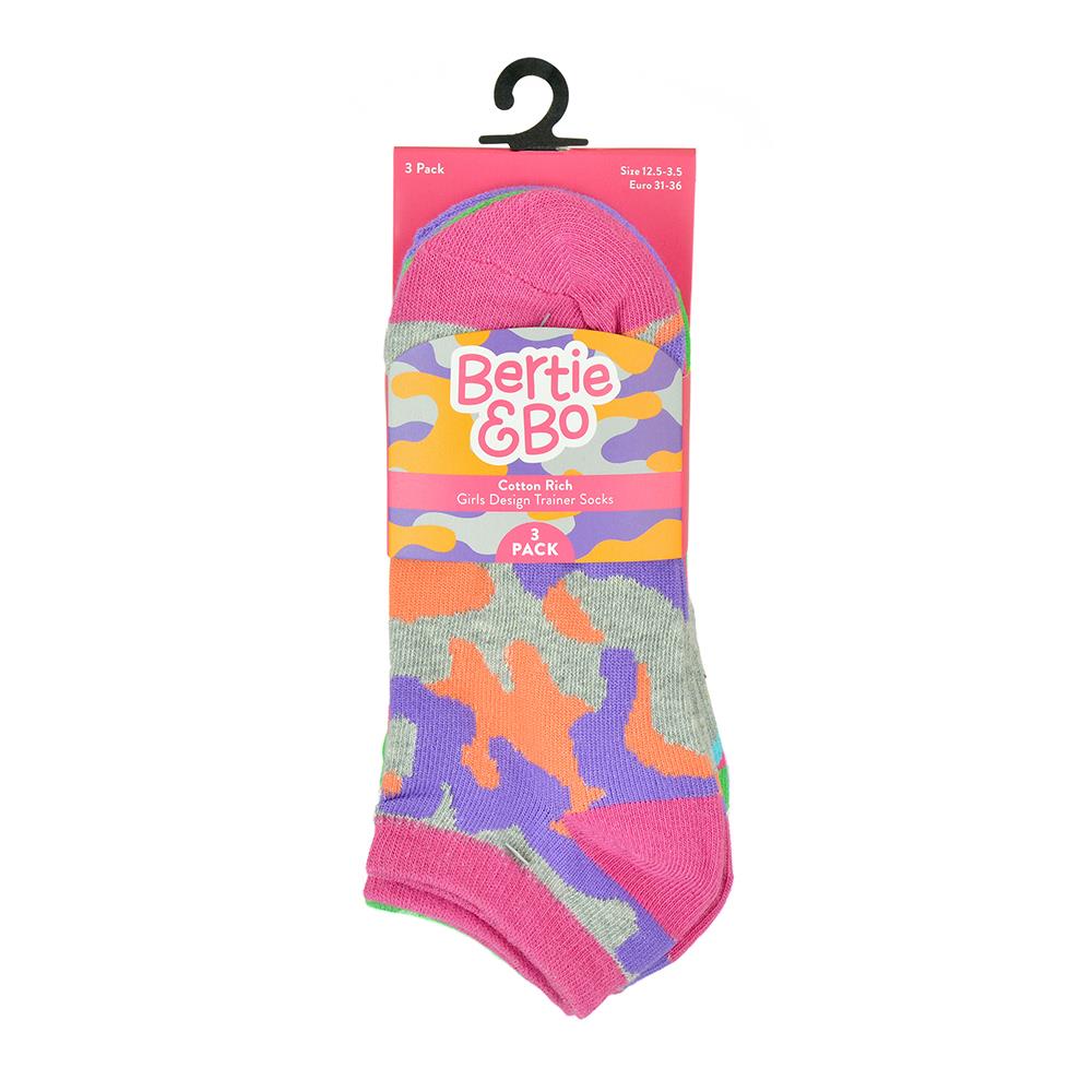 Kinder Mädchen Camouflage und Leopard Trainer Socken 3er-Pack Kinder Schuhe Socken 2-10 Jahre - Bild 4 von 14