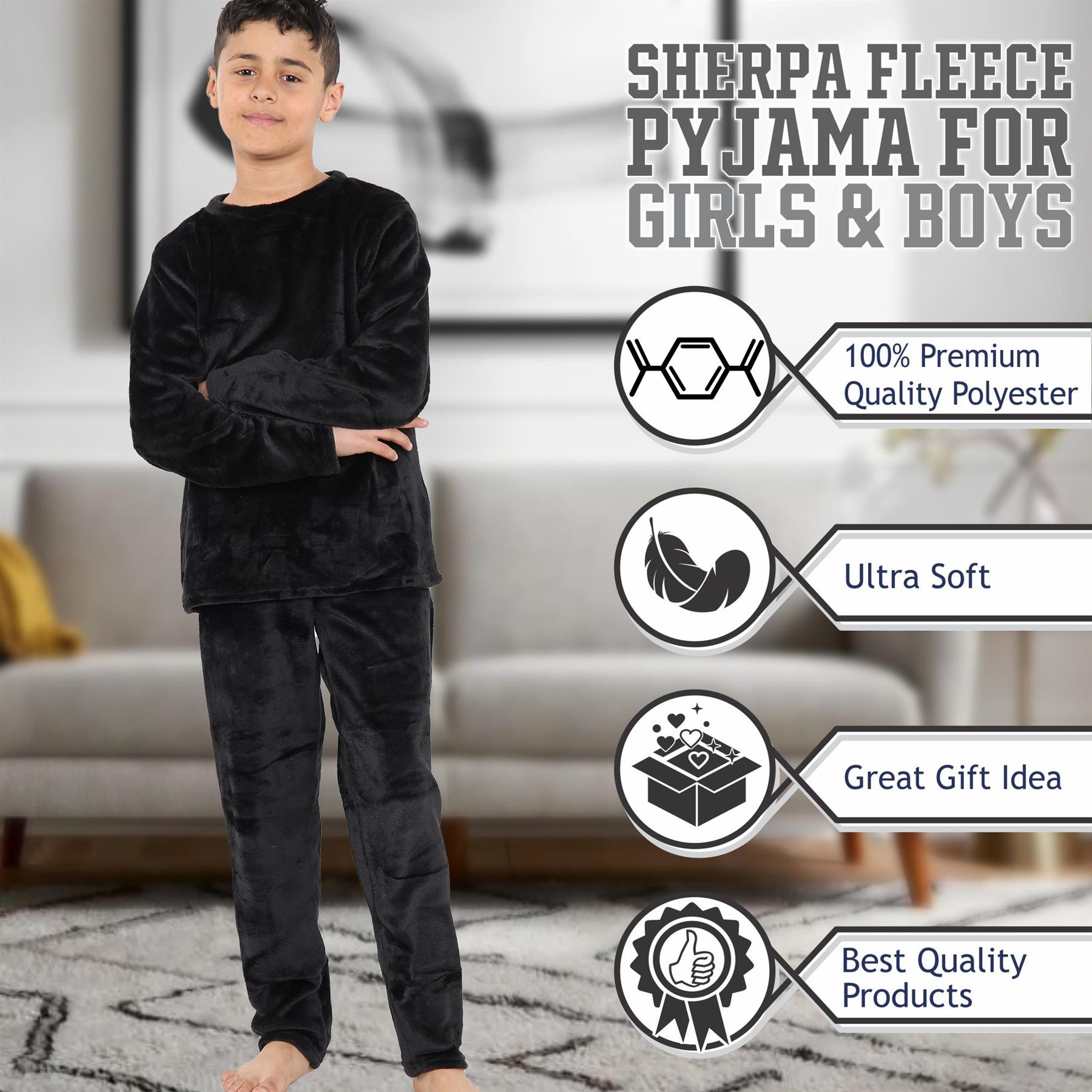Kids Childrens Warm Fleece Pyjamas For Boys & Girls Sleepover 2 Piece Gift Set - Picture 7 of 32