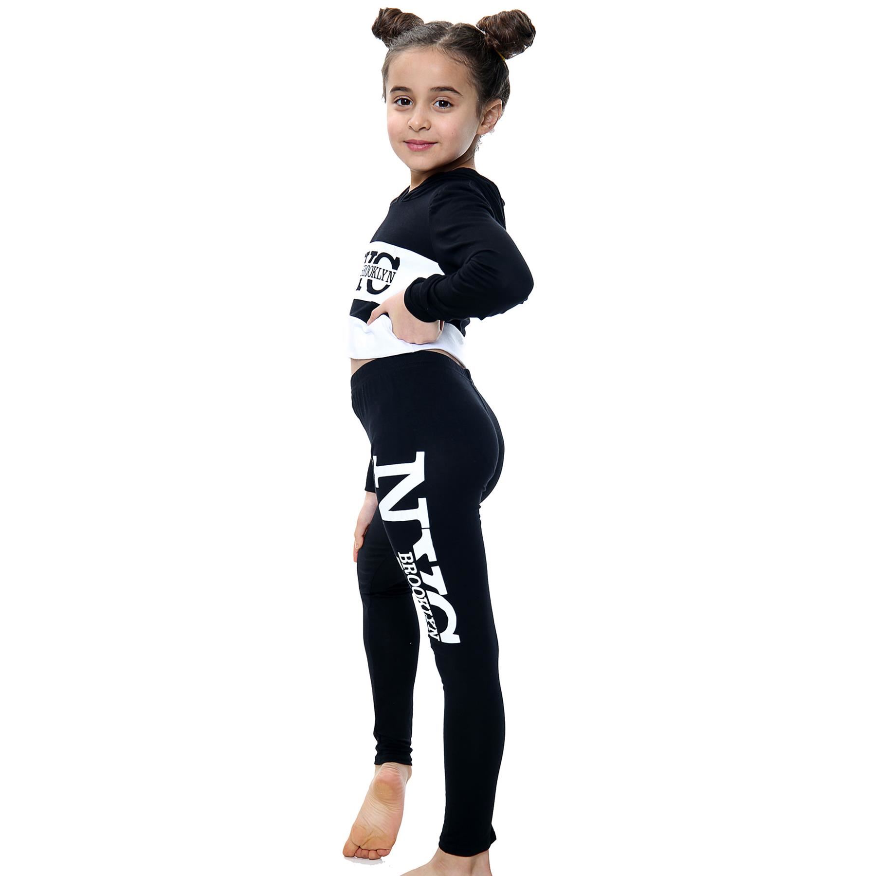 A2Z 4 Kids® Top per bambine con stampa atletica Brooklyn New York 76, maglietta e leggings alla moda, età 7 8 9 10 11 12 13 anni, Nero , 5-6 Years