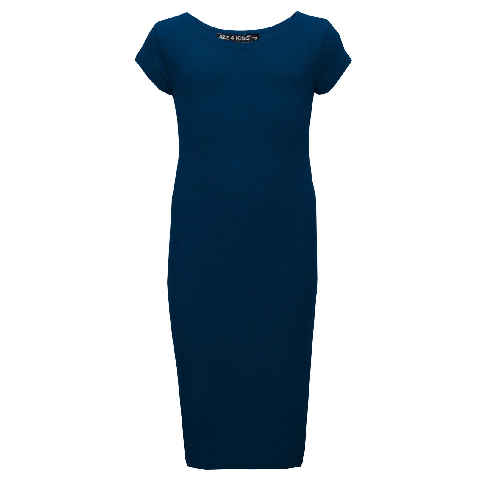 A2Z 4 Kids Girls Bodycon Plain Midi Dress Short Sleeve Dresses Party Costume - Picture 20 of 23