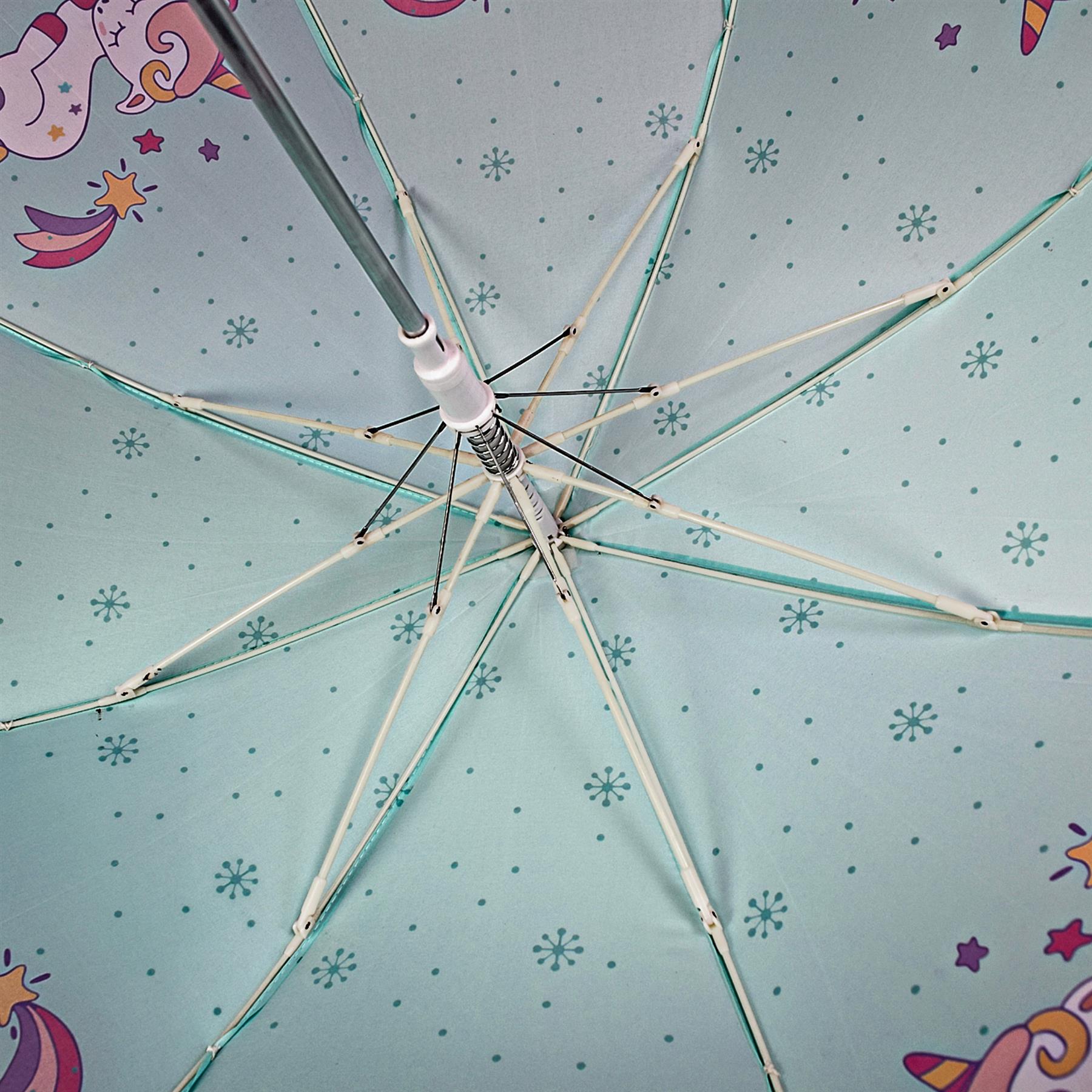 Kids Unicorn Umbrella Walking Umbrellas Wind Waterproof Brolly J-Stick Canopy - Picture 6 of 6