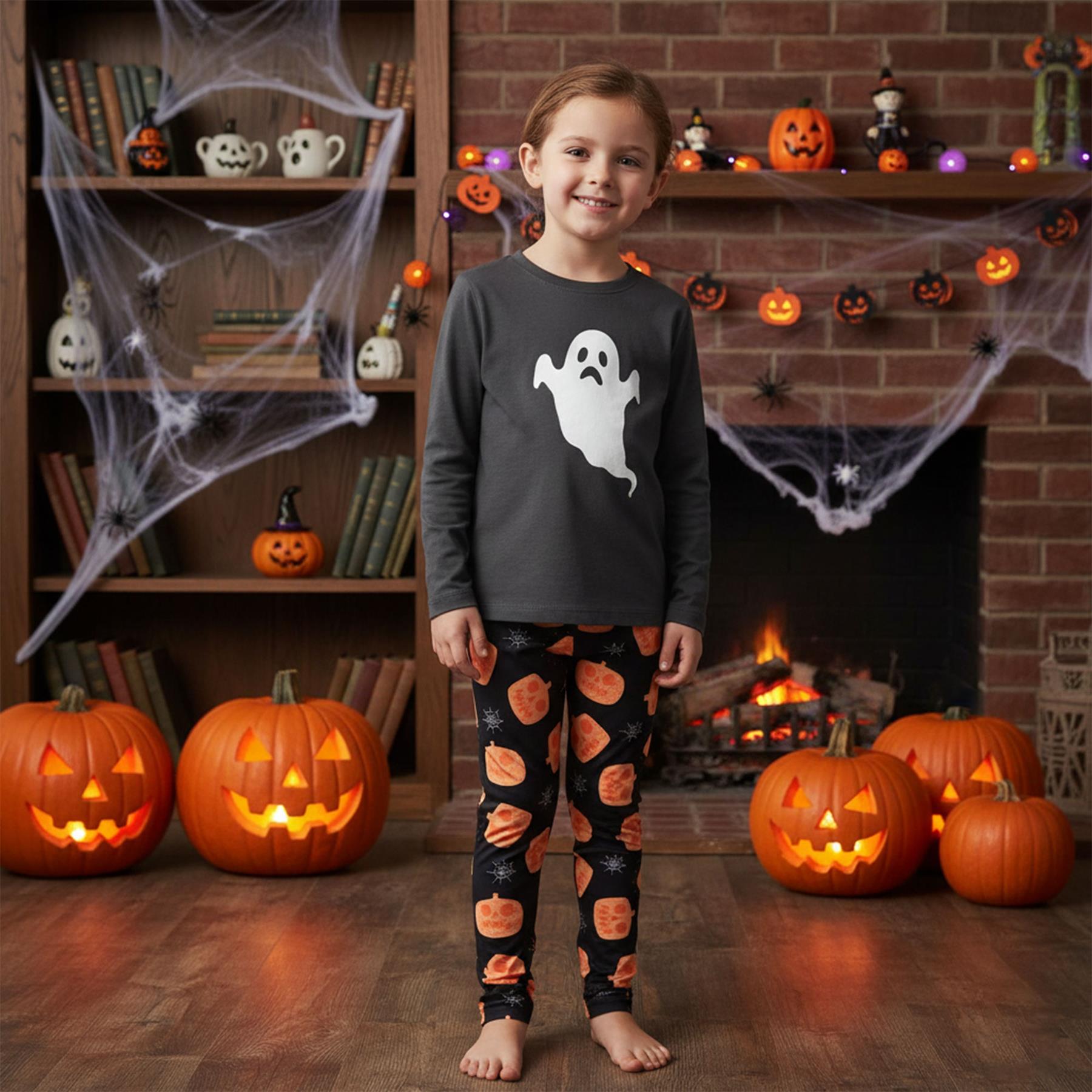 Dzieci Dziewczęce Legging Dynie Nadruk Miękki komfort Rozciągliwe Halloween Impreza Legginsy - Zdjęcie 4 z 10