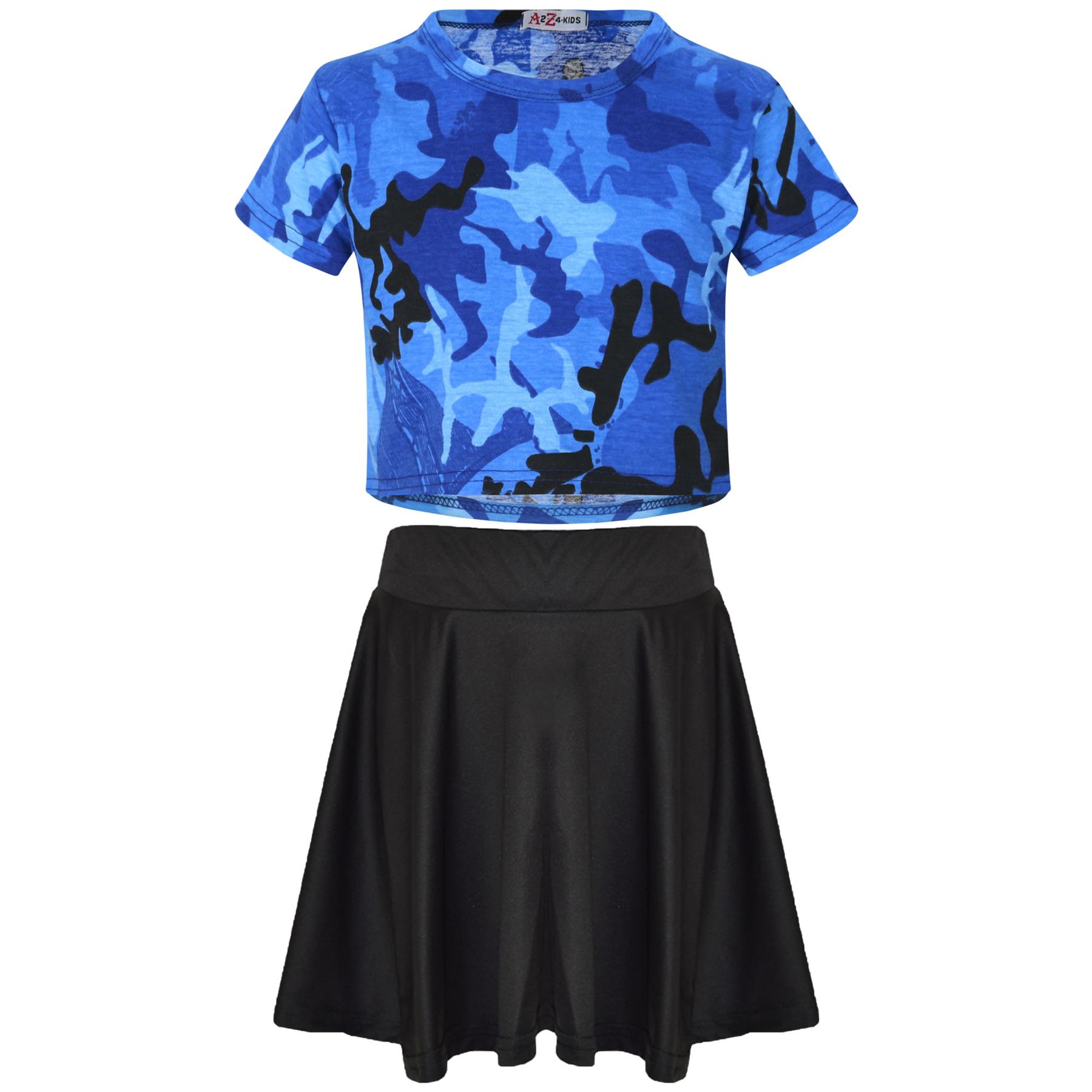 A2Z Kids Camo Crop Top & Skater Skirt Set Summer Wear Girls Boys Age 5-13 Years - Picture 11 of 33