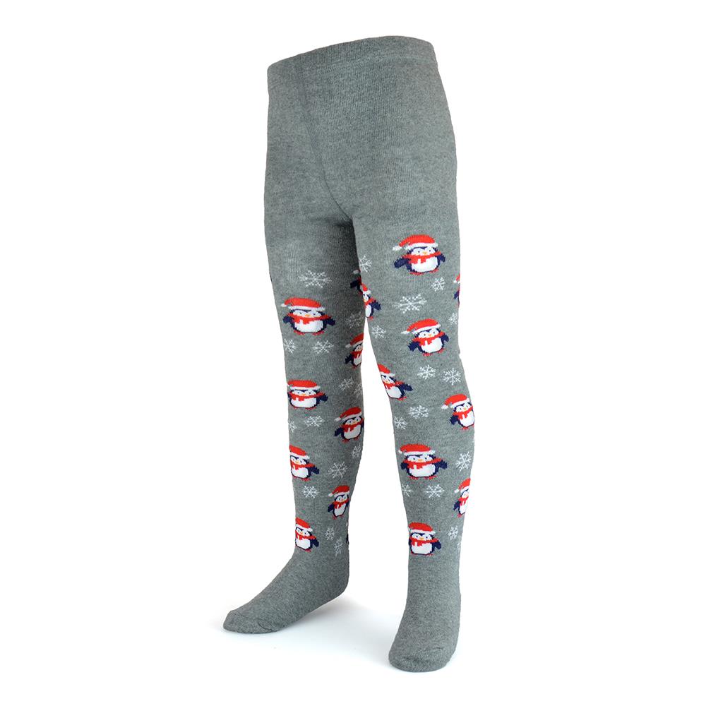 Kids Girls Cotton Rich Christmas Tights - Novelty Penguin & Reindeer Design