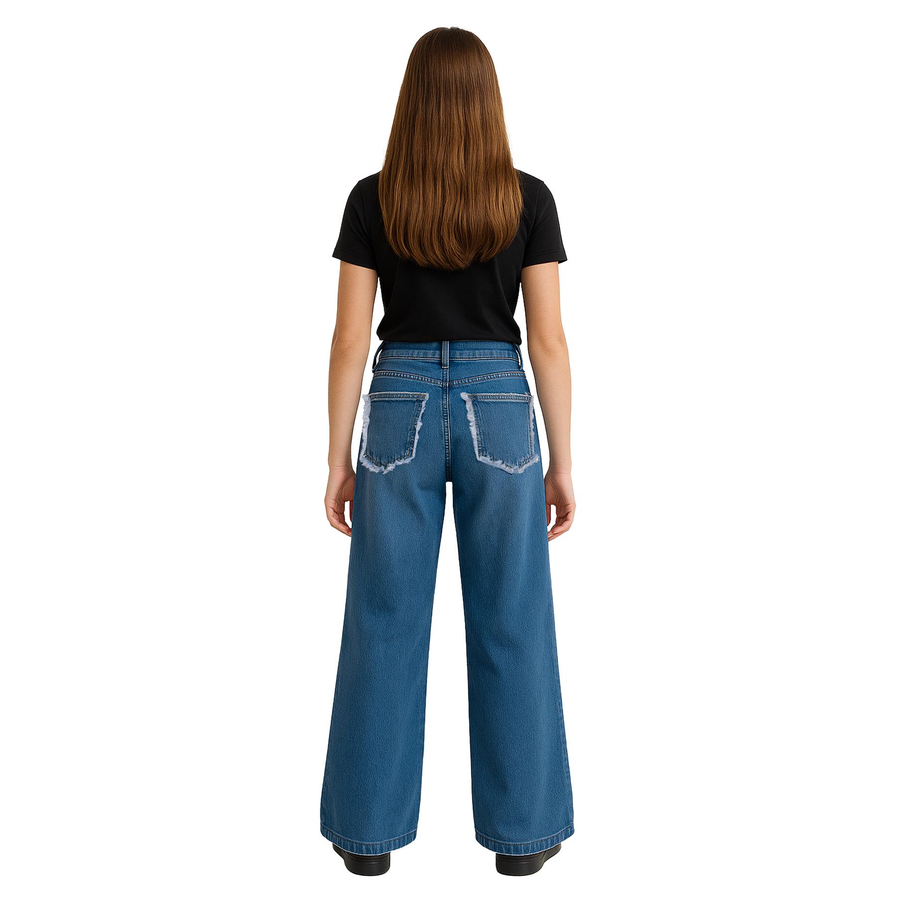 Kids Girls Relaxed Baggy Palazzo Jeans For Teens Flare Stretchy Denim Jeans - Picture 20 of 23