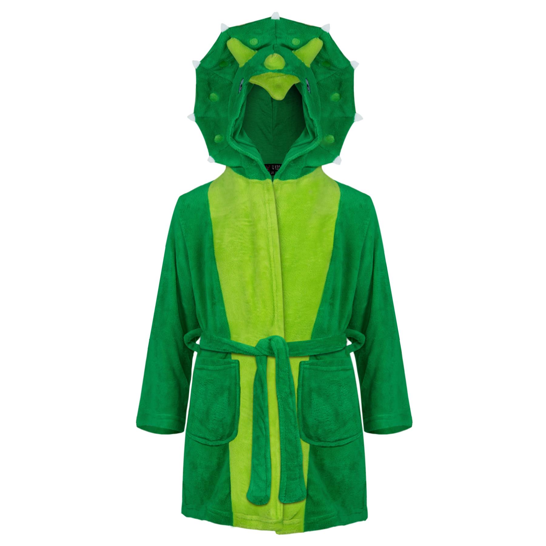 Kids Bathrobe Animal Face Nightgown Kids Dinosaur hooded Towelling Dressing Gown - Picture 2 of 5