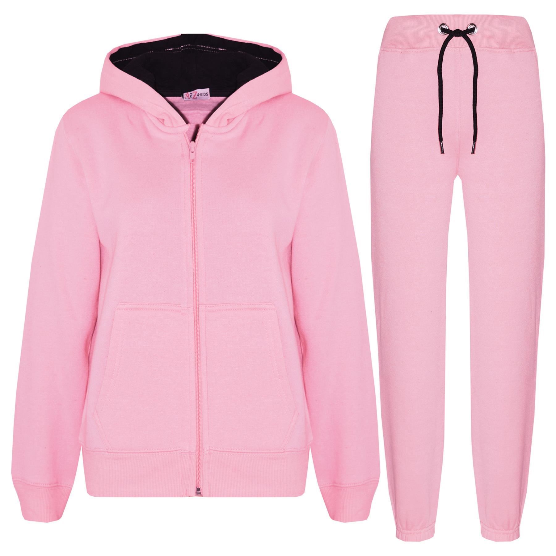 Kids Unisex Plain Tracksuit Contrast Hoodie with Joggers Sports Activewear Set - Picture 9 of 116
