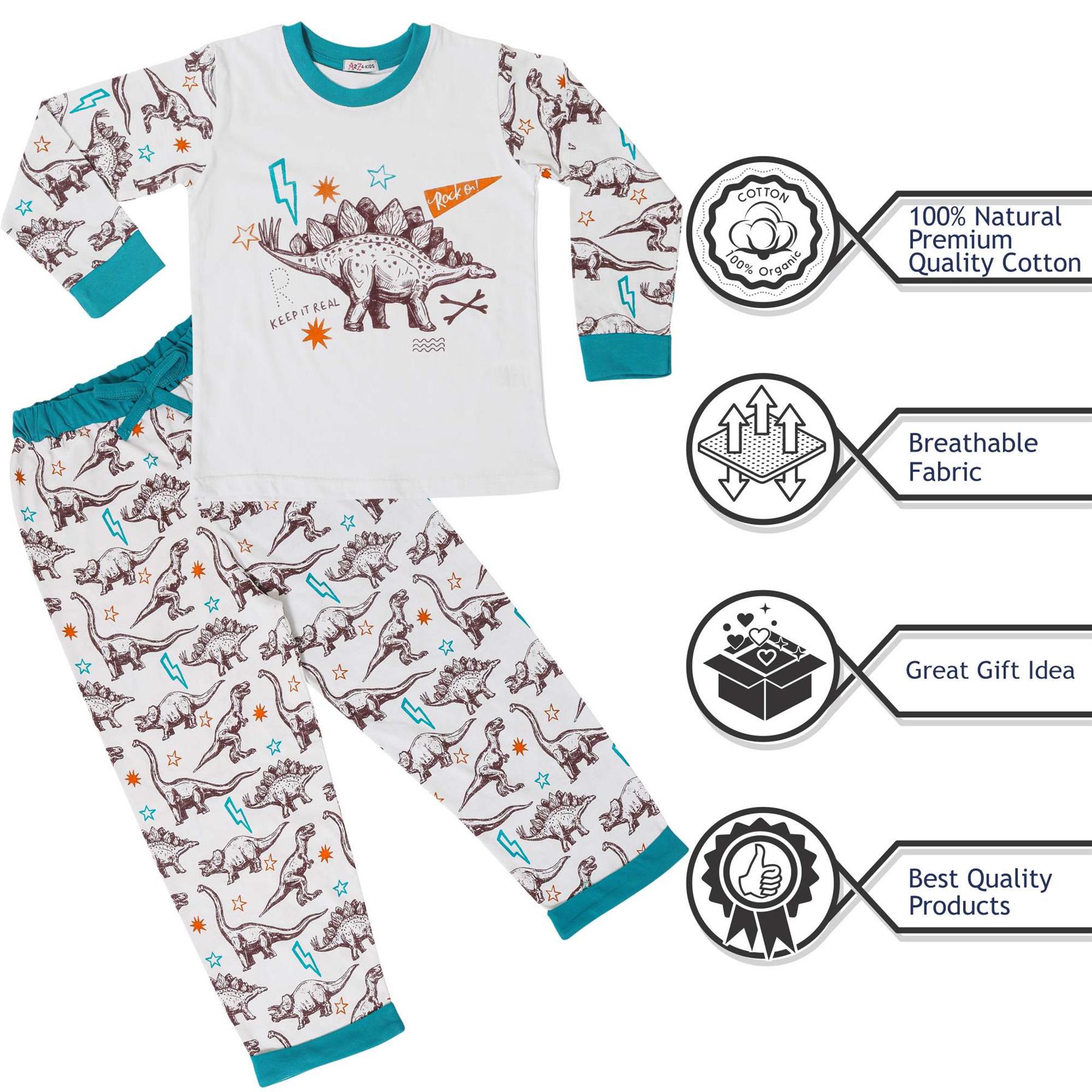 Kids Boys Dinosaur Pyjamas Children PJs 2 Piece Dino Set Lounge Suit - Picture 9 of 17