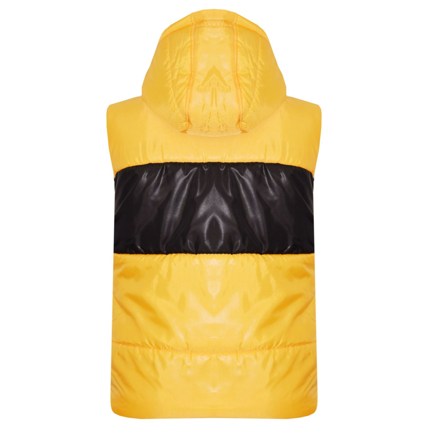Kids Girls Boys Contrast Panel Gilet Mustard Sleeveless Hooded Bodywarmer Jacket