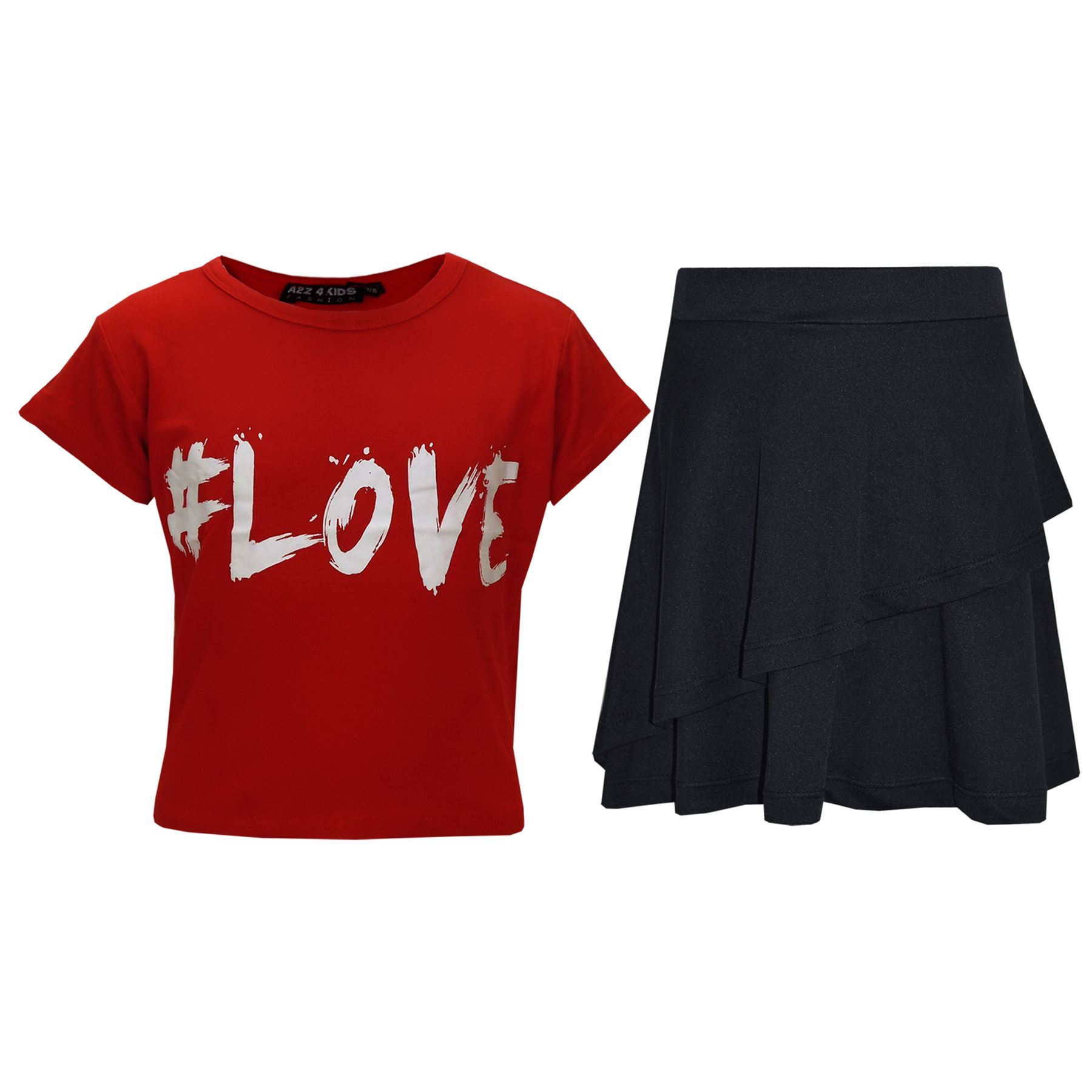 Kids Girls Crop Top And Fril Skirt Trendy Stylish Crew Neck Skater Skirt Set - Picture 6 of 41