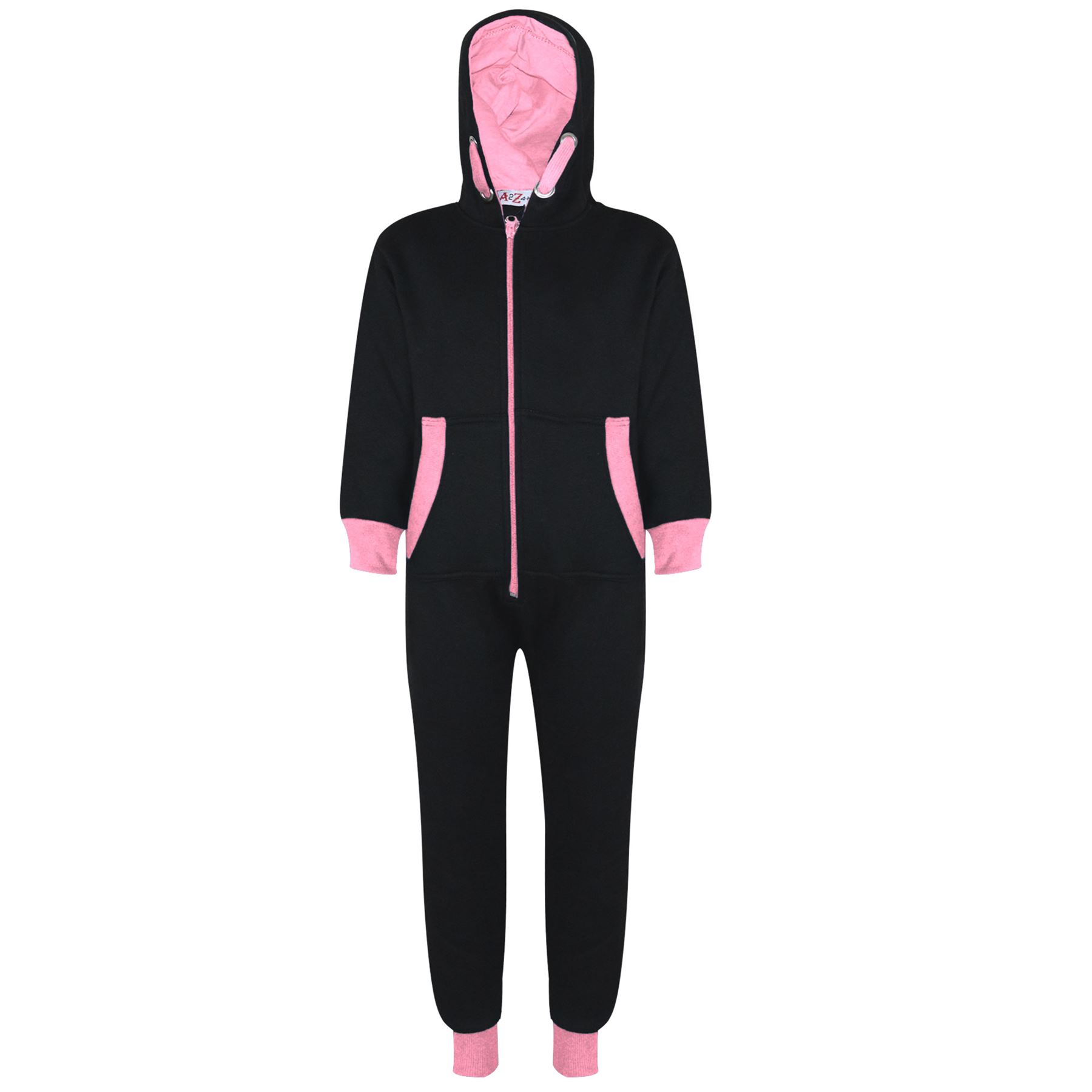 Kids Girls Boys A2Z Onesie One Piece Contrast Fleece Hoodie All In One Jumpsuit - Picture 4 of 66