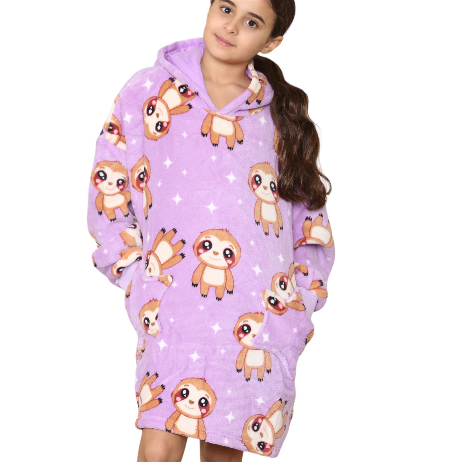 Kids Girls Boys Oversized Hoodie Animal Snuggle Blanket Super Soft Warm Fleece - Picture 29 of 47