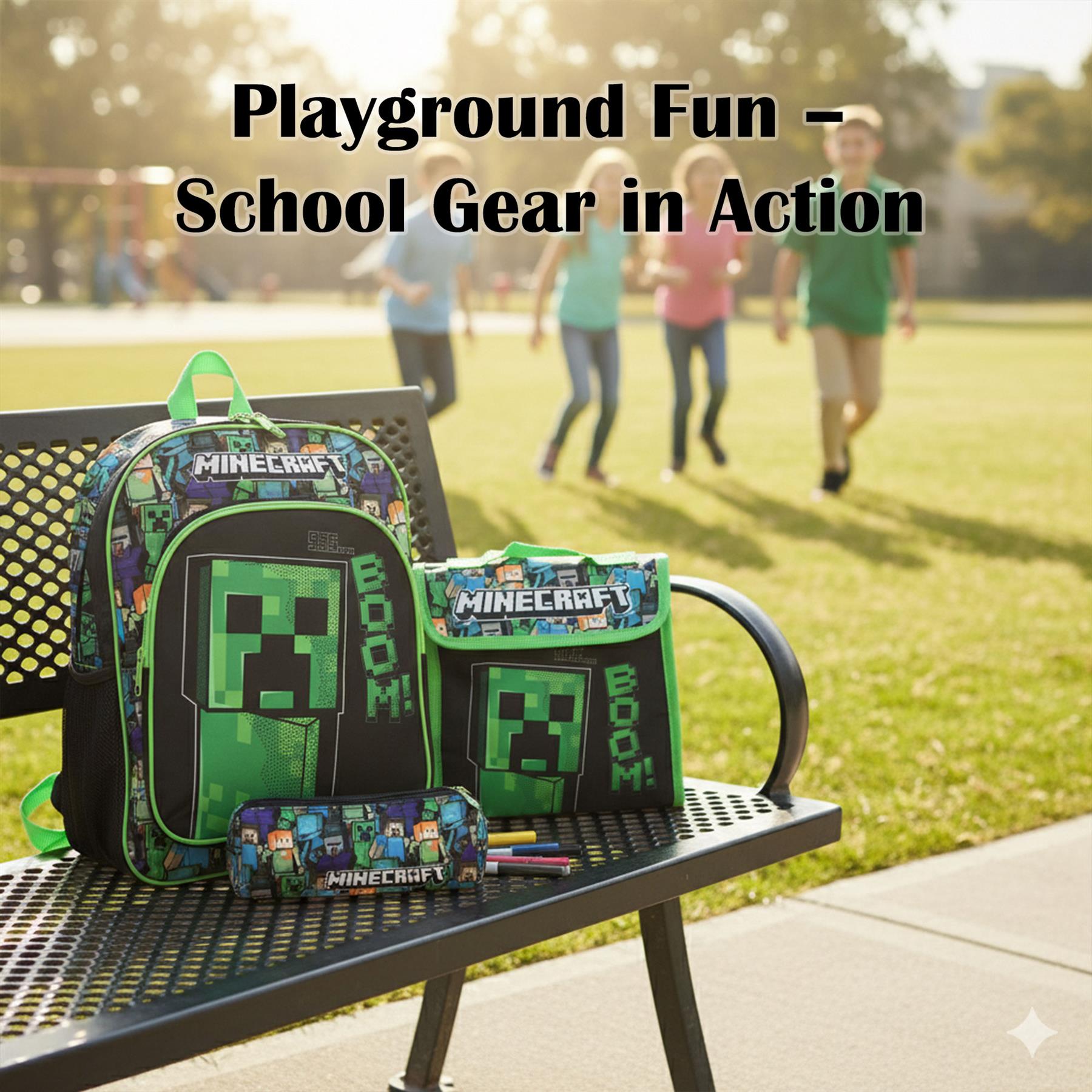 Minecraft 3 Pezzi Set Scuola per Bambini Licenza Ufficiale Zaino Pranzo Borsa - Foto 5 di 7