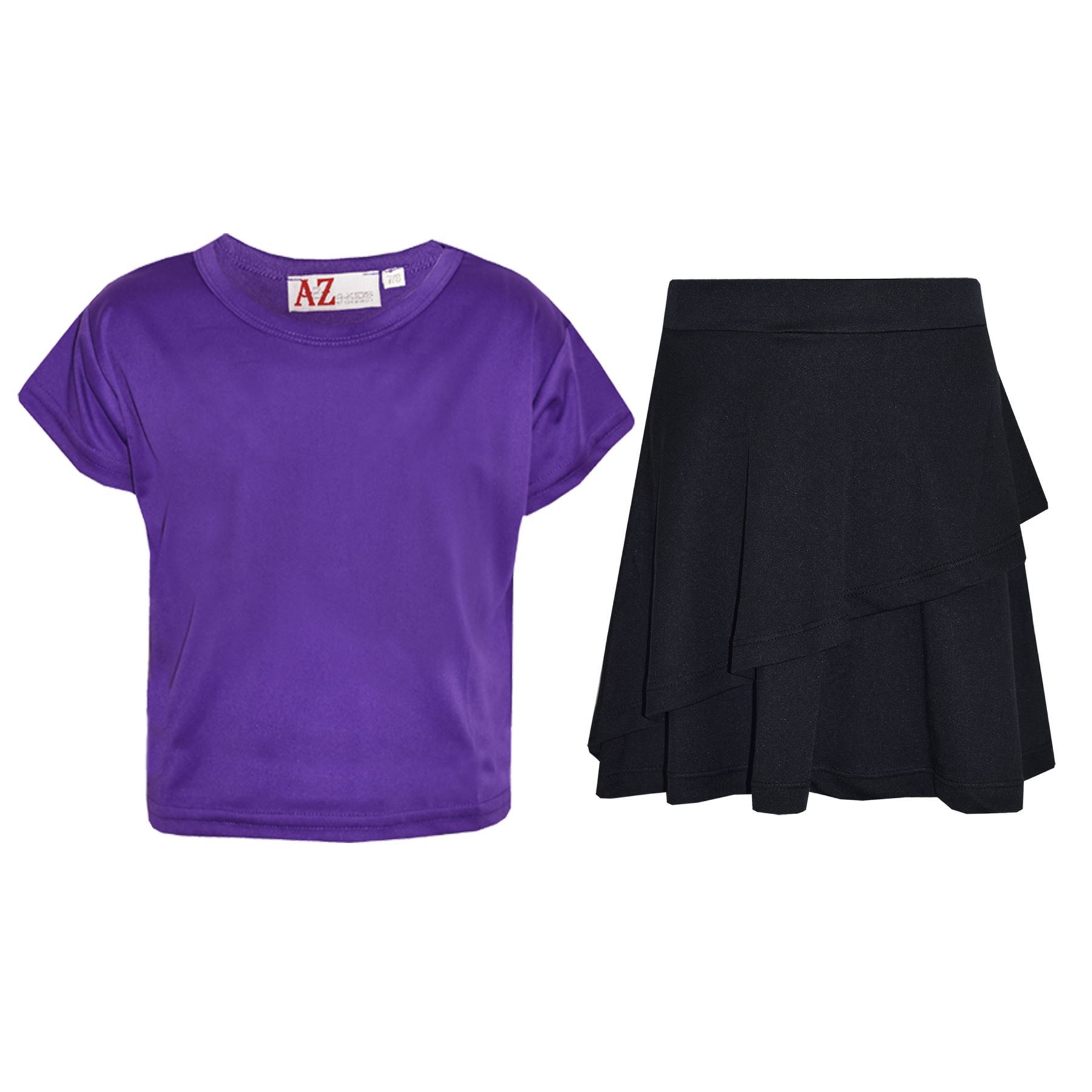Kids Girls Crop Top And Fril Skirt Trendy Stylish Crew Neck Skater Skirt Set - Picture 28 of 41