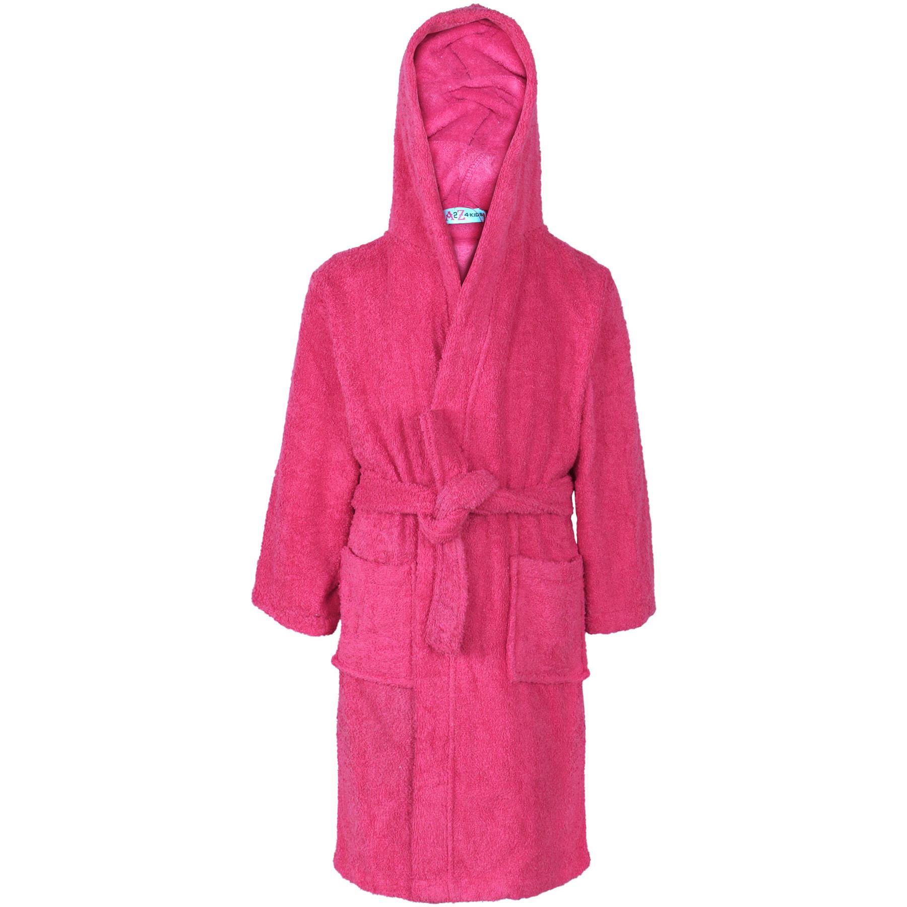 A2Z 4 Kids Girls 100% Cotton Pink Hooded Bathrobe Terry Towelling Dressing Gown - Picture 3 of 12