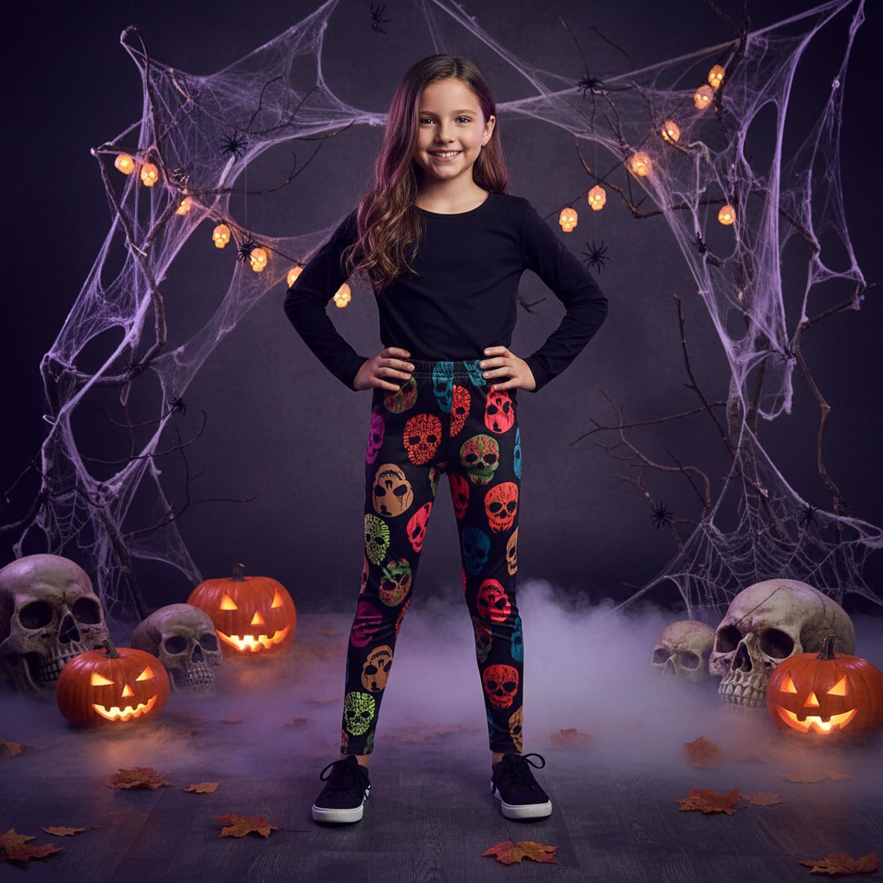 Niñas Halloween Leggings Telaraña Estampado Calavera Leggings Disfraz Elegante 3-13 Años - Imagen 12 de 43