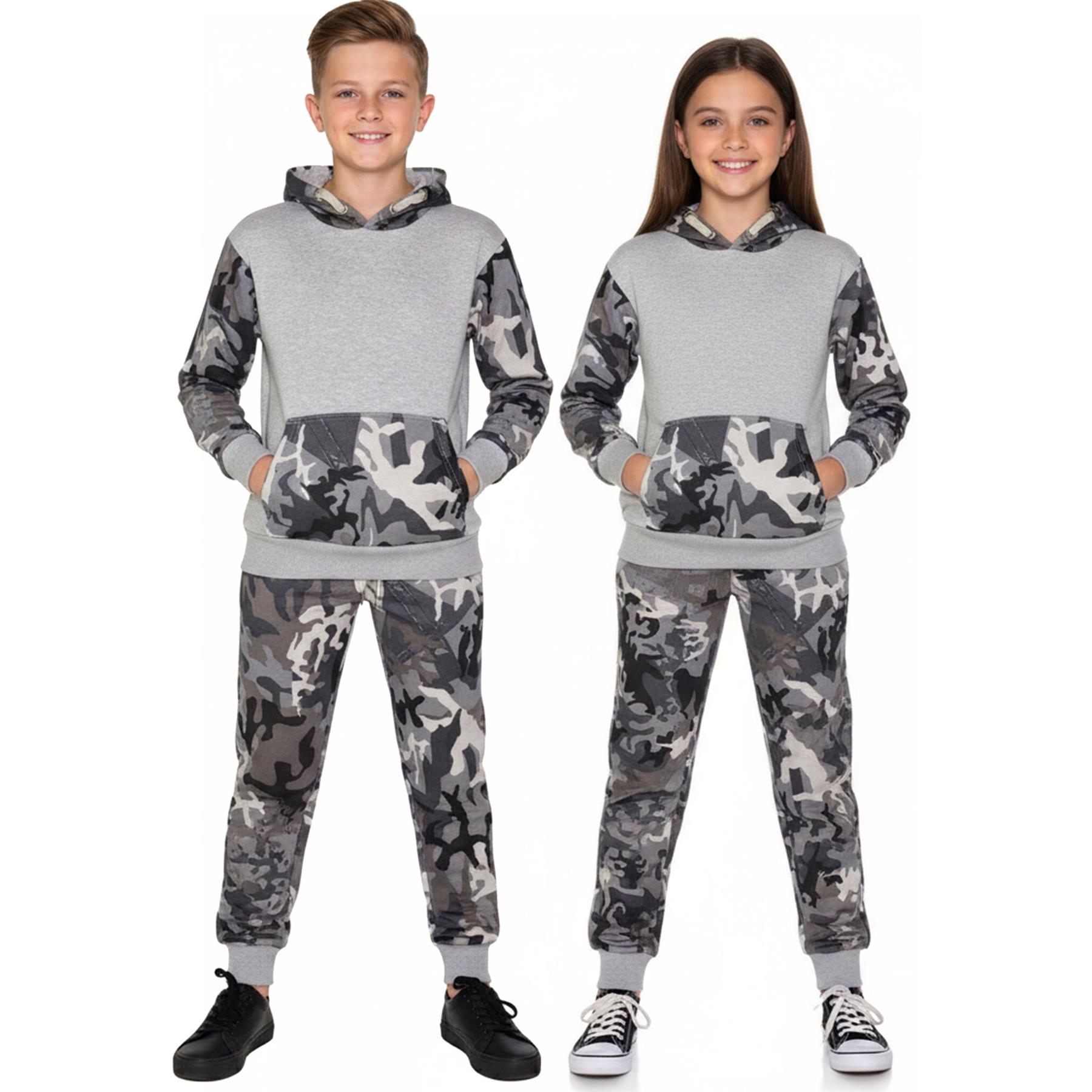 A2Z 4 Kids Boys Girls Tracksuit Camouflag Contrast Grey Hoodie Jogger Outfit Set - Produktbild 1