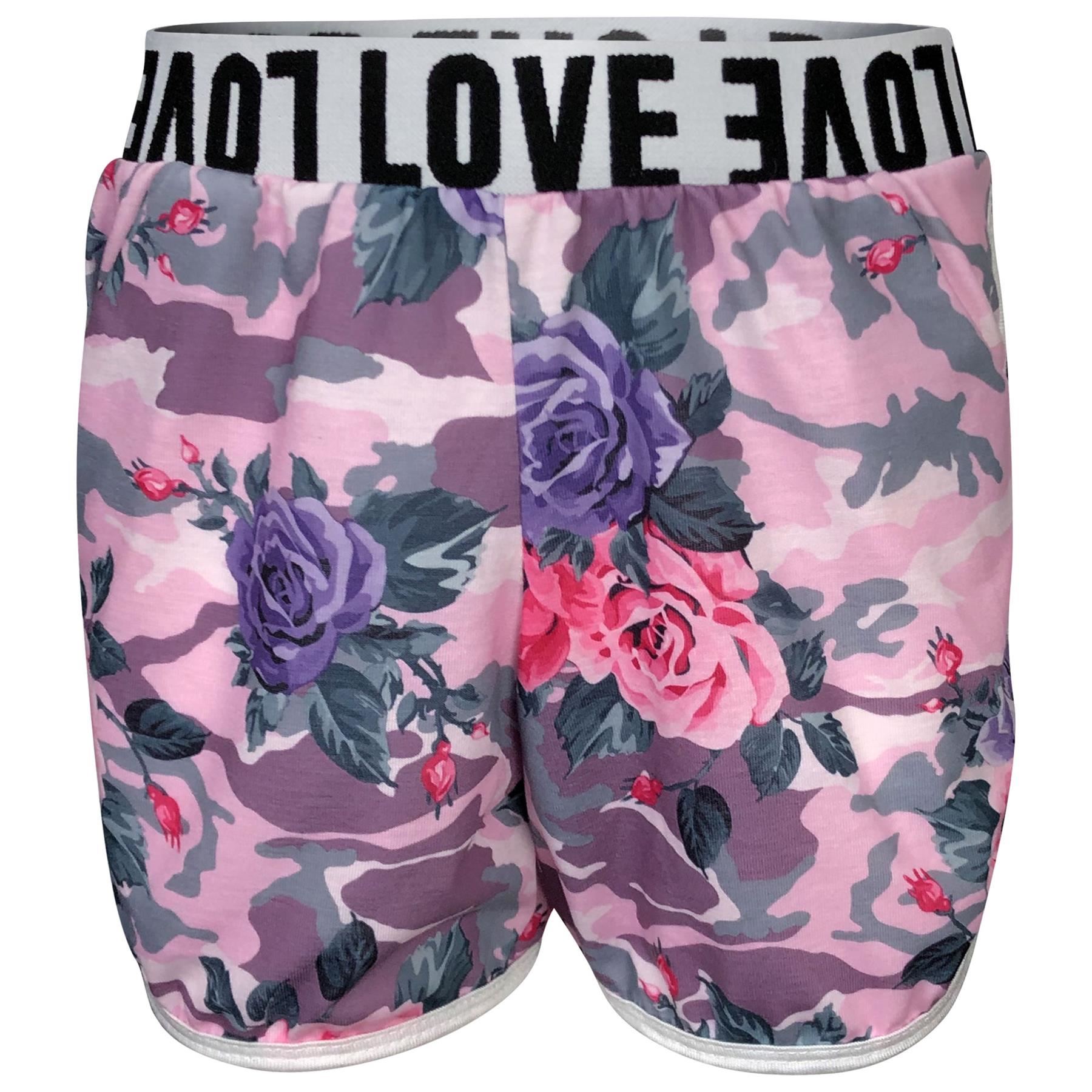 Kids Girls Crop /& Short Camouflage Baby Pink Floral Print Summer Outfit Set 7-13