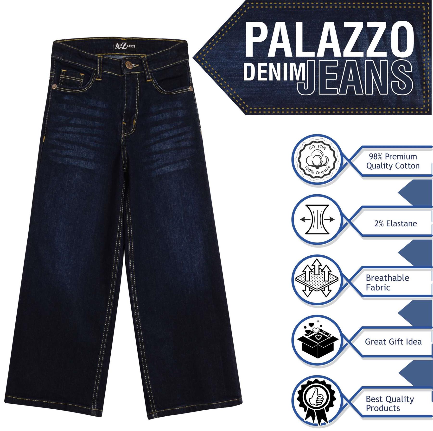 Kids Girls Relaxed Baggy Palazzo Jeans For Teens Flare Stretchy Denim Jeans - Picture 5 of 23