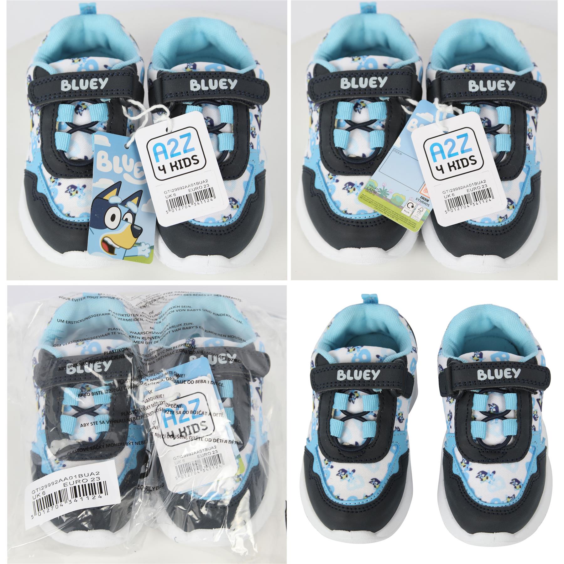 Bluey Boys Trainers Official Character Shoes for Kids Black & Blue PU Sneakers