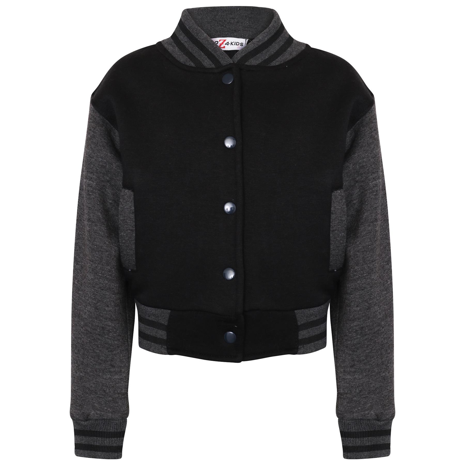 Kids B.B Plain Jacket Varsity Style Long Sleeve Coat Girls Boys Age 2-13 Years - Picture 12 of 106
