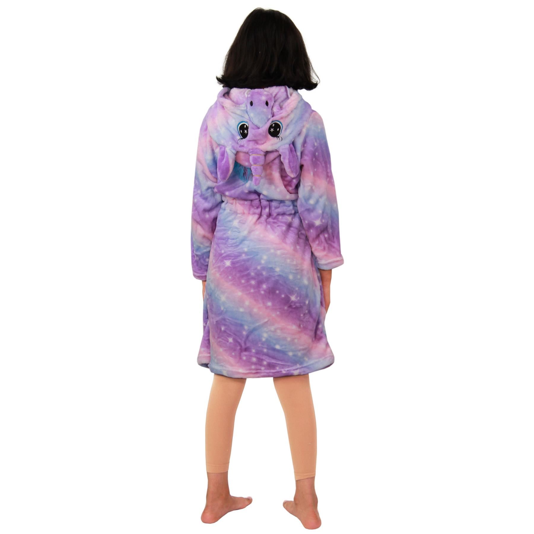 Kids Girls Unicorn Bathrobe Hooded Galaxy Xmas Cosplay Costume Soft