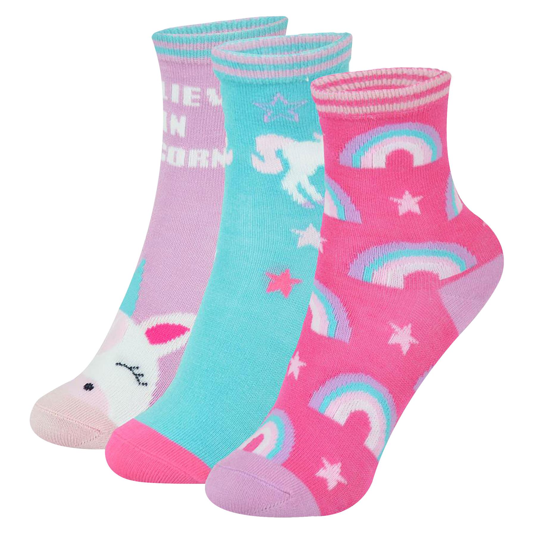 Kids Girls Bamboo Dog and Unicorn Animal Socks Pack of 3 Kids Footwear 2-10 Yr - Picture 5 of 6