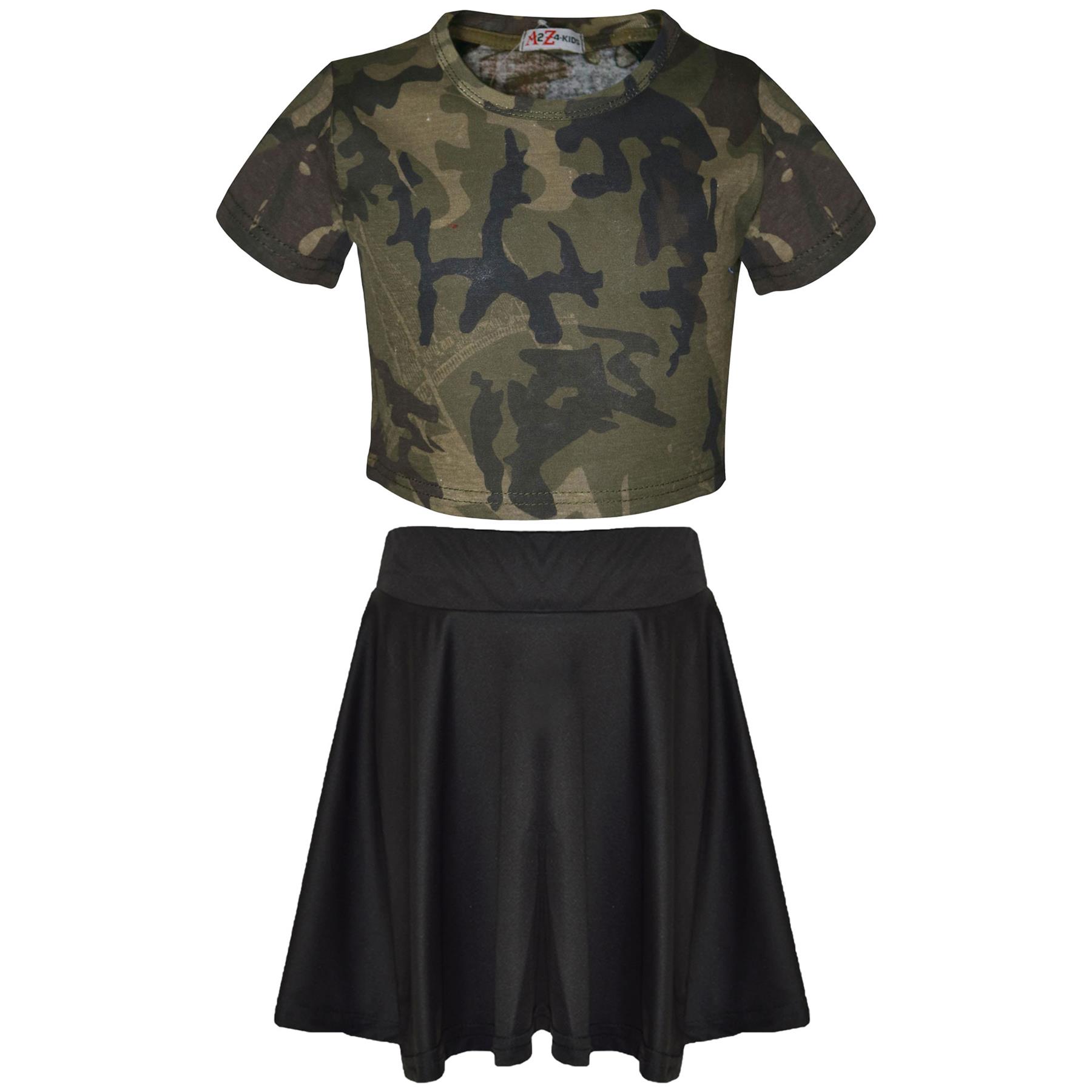 A2Z Kids Camo Crop Top & Skater Skirt Set Summer Wear Girls Boys Age 5-13 Years - Picture 23 of 33