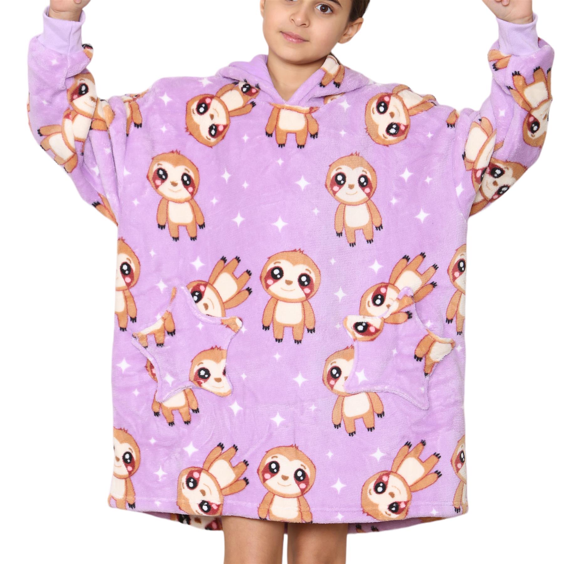 Kids Girls Boys Oversized Hoodie Animal Snuggle Blanket Super Soft Warm Fleece - Picture 28 of 47