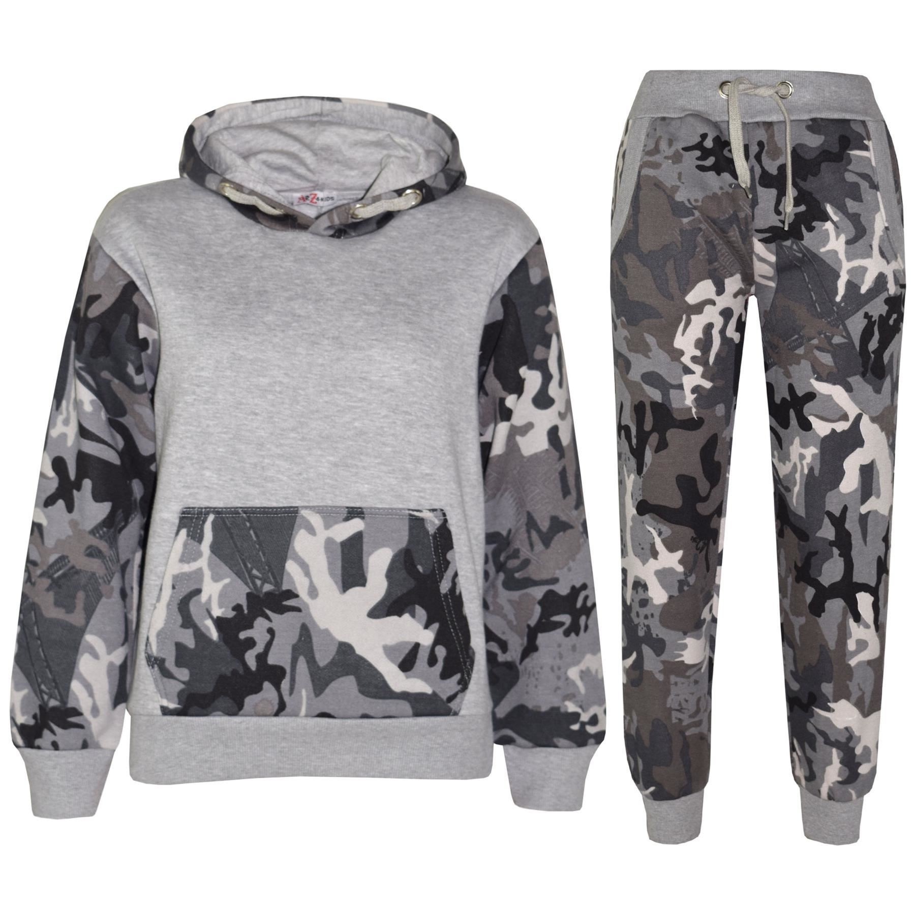 A2Z 4 Kids Boys Girls Tracksuit Camouflag Contrast Grey Hoodie Jogger Outfit Set - Produktbild 2
