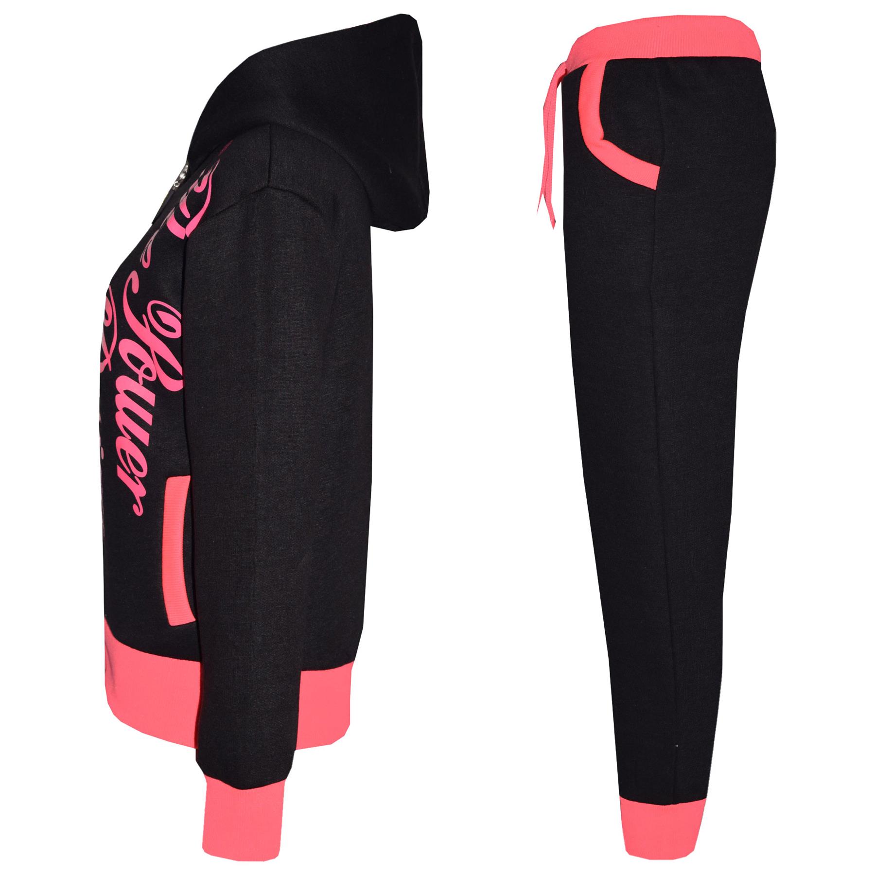 Kids Tracksuit Boys Girls The Power Design Neon Pink Top Jogger Bottom Suit Set - Picture 7 of 9