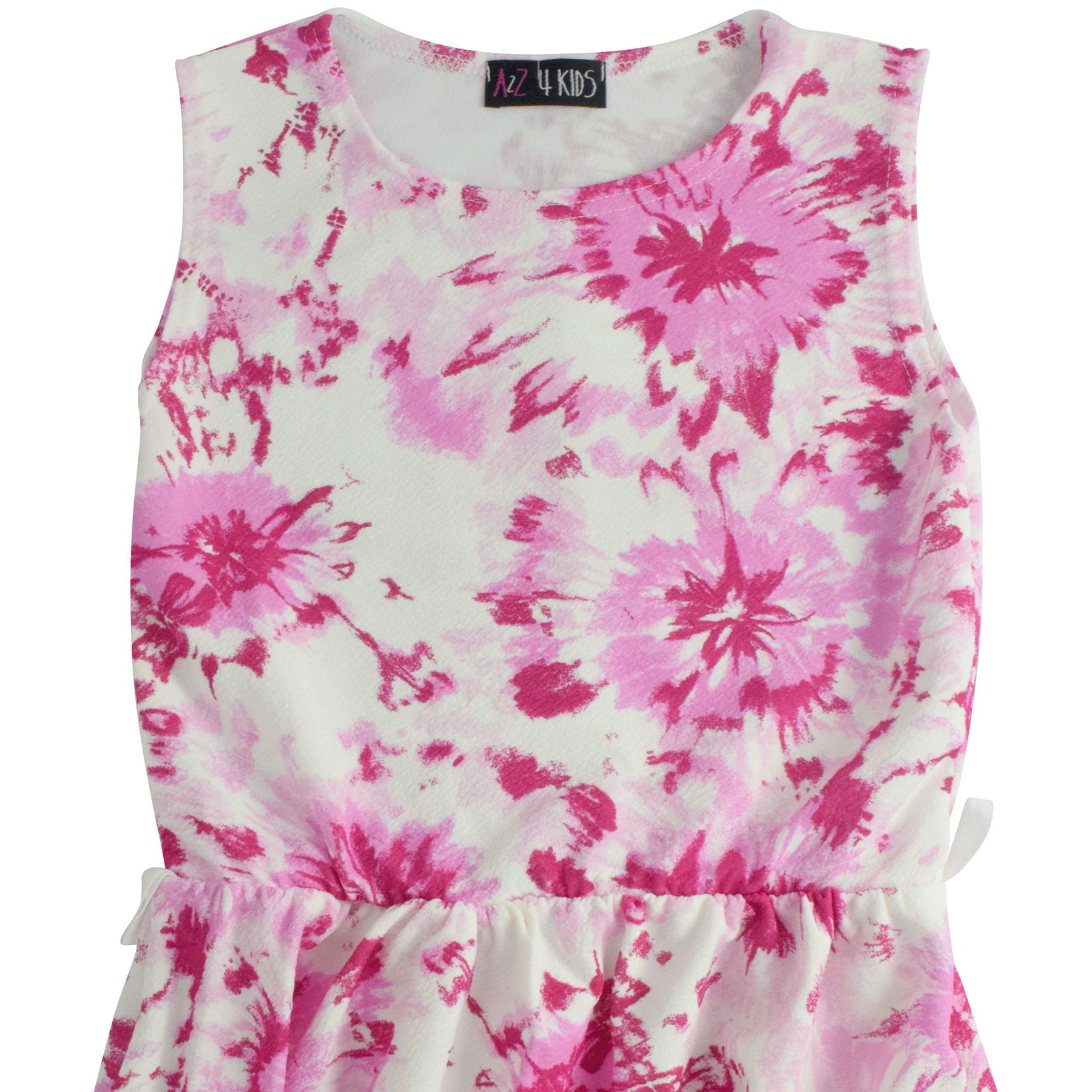Kids Girls Skater Dress Sleeveless Pink Floral Party Fashion Summer Dresses - Picture 4 of 4