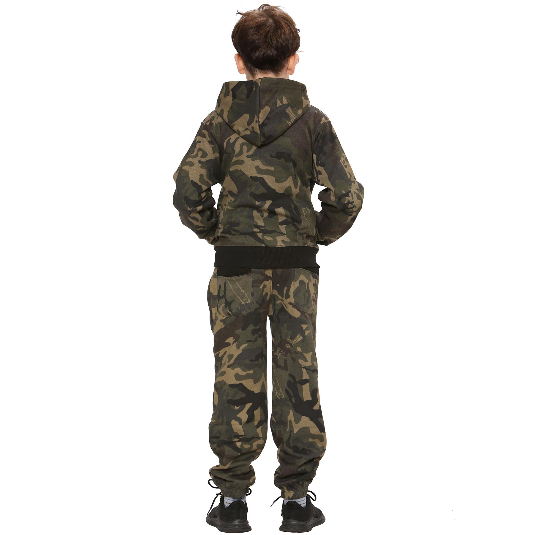 Kids Tracksuit Boys Girls Designer Green Camouflage Jogging Suit Top Bottom 5-13 - Picture 5 of 9