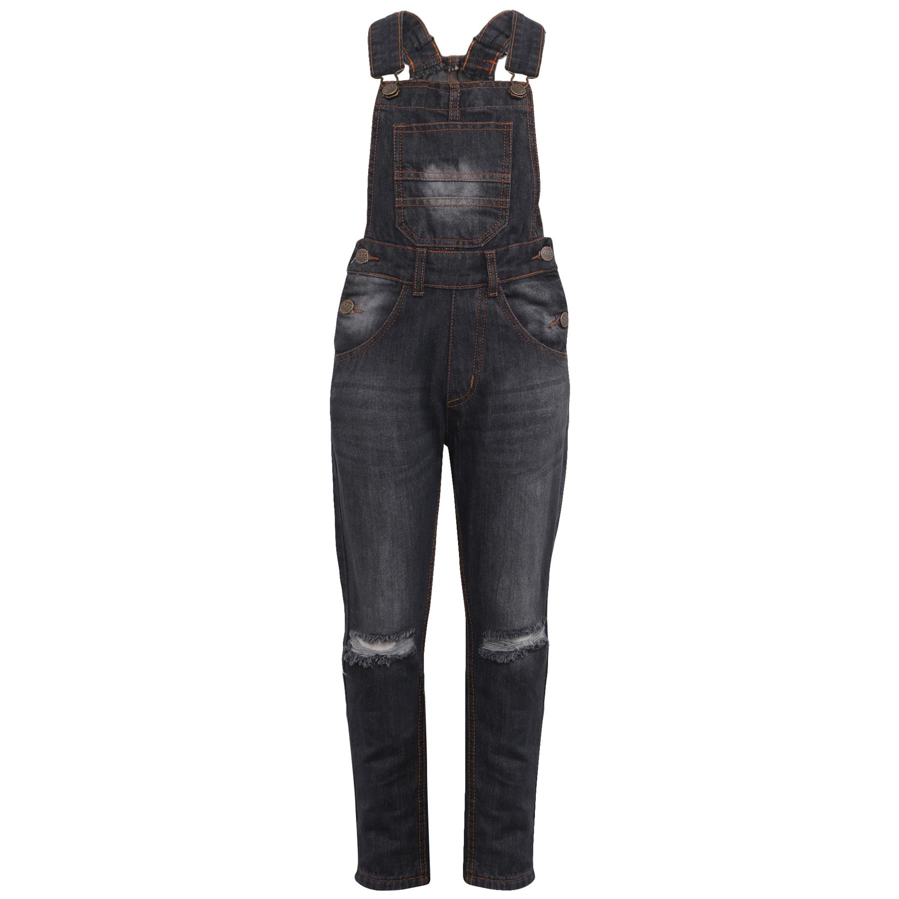 Kids Girls Denim Dungaree Knee Ripped Jeans Overall All In One Jumpsuit